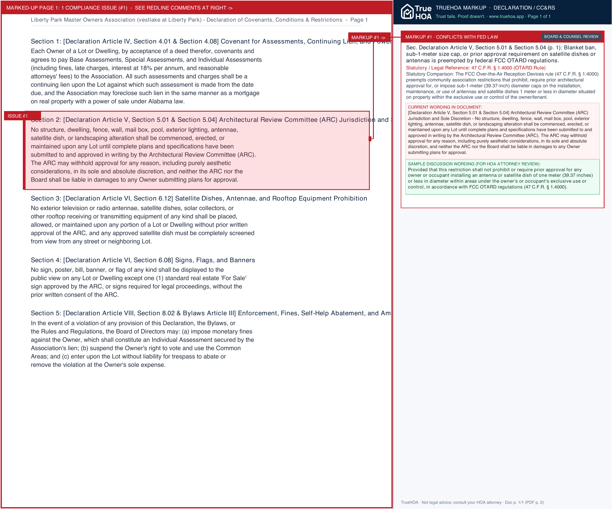 Liberty Park Master Owners Association (vestlake at Liberty Park) Declaration of Covenants, Conditions & Restrictions page 1 widened with TrueHOA Crystal AI margin annotations