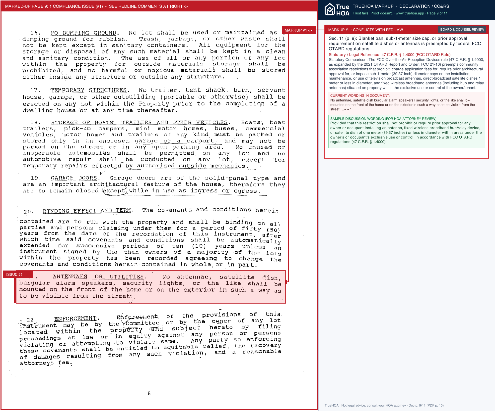 Rockford HOA Declaration of Covenants page 9 widened with TrueHOA Crystal AI margin annotations