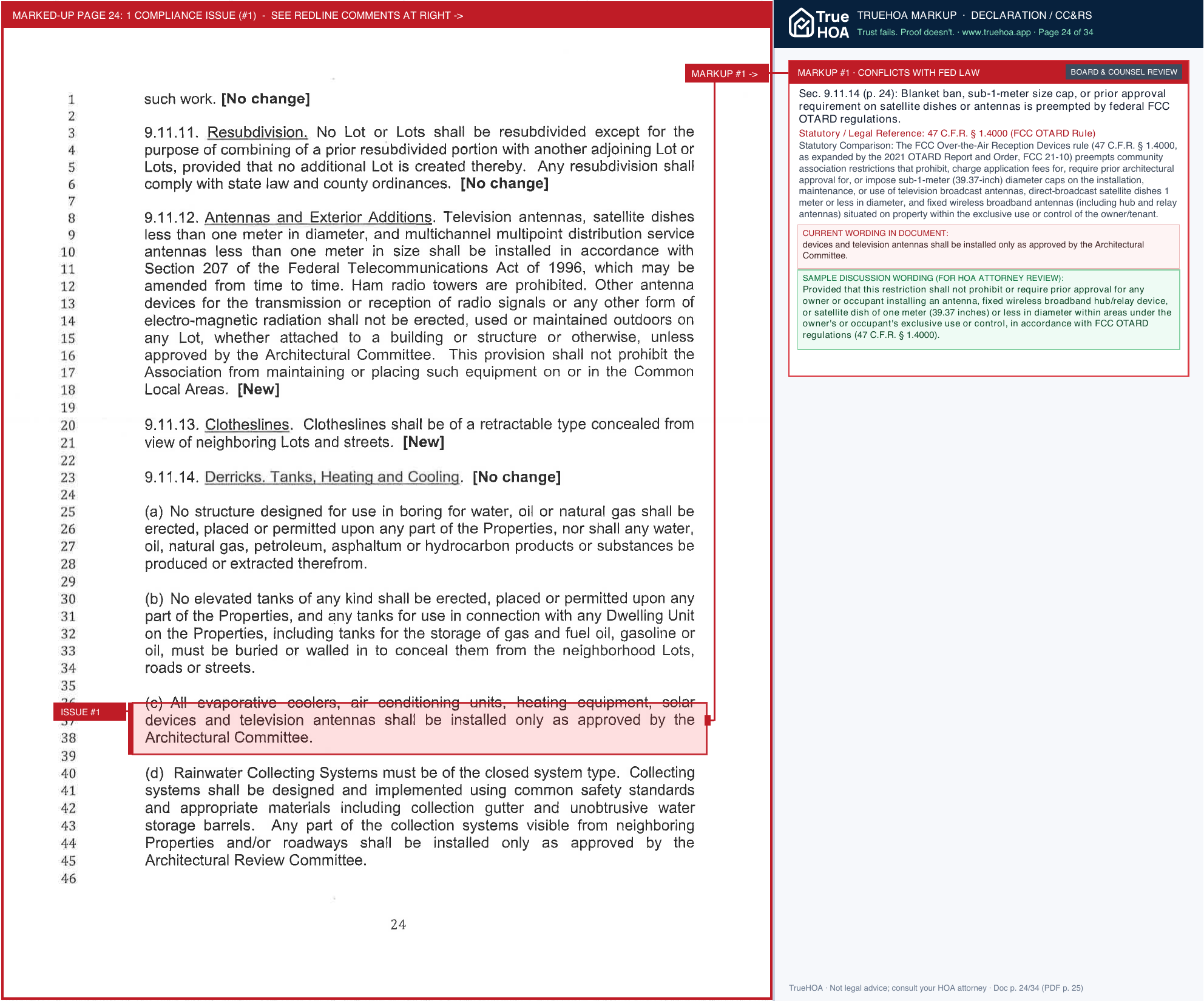Sunrise Presidio Village HOA CC&R's page 24 widened with TrueHOA Crystal AI margin annotations
