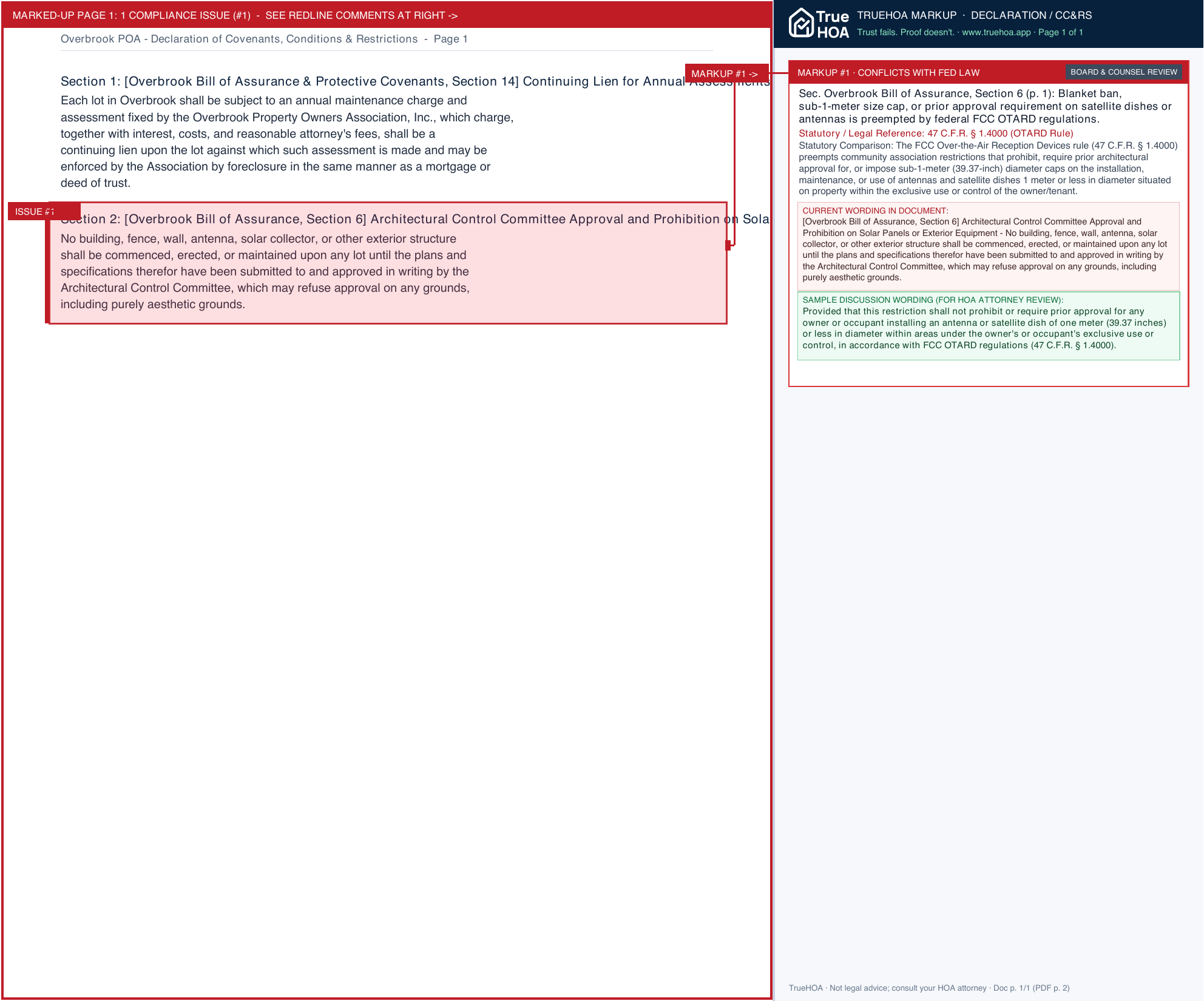 Overbrook POA Declaration of Covenants, Conditions & Restrictions page 1 widened with TrueHOA Crystal AI margin annotations