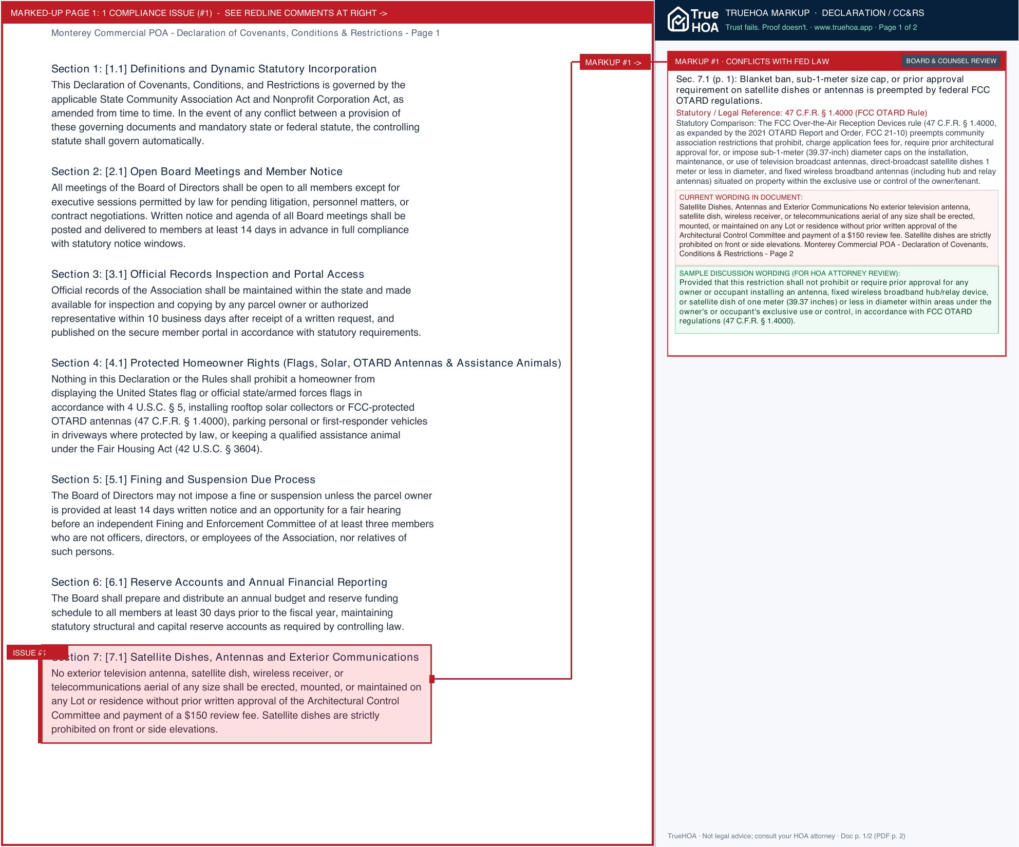 Monterey Commercial POA Declaration of Covenants, Conditions & Restrictions page 1 widened with TrueHOA Crystal AI margin annotations