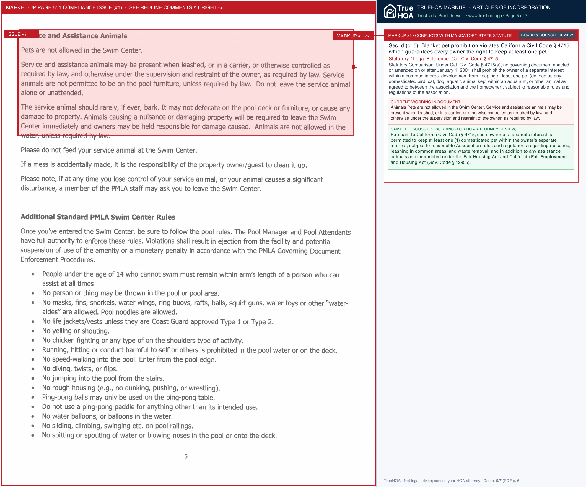Pine Mountain Lake Association 44 Resolution 25.04 Swim Center Rules ADOPTED 9.27.25 jo page 5 widened with TrueHOA Crystal AI margin annotations