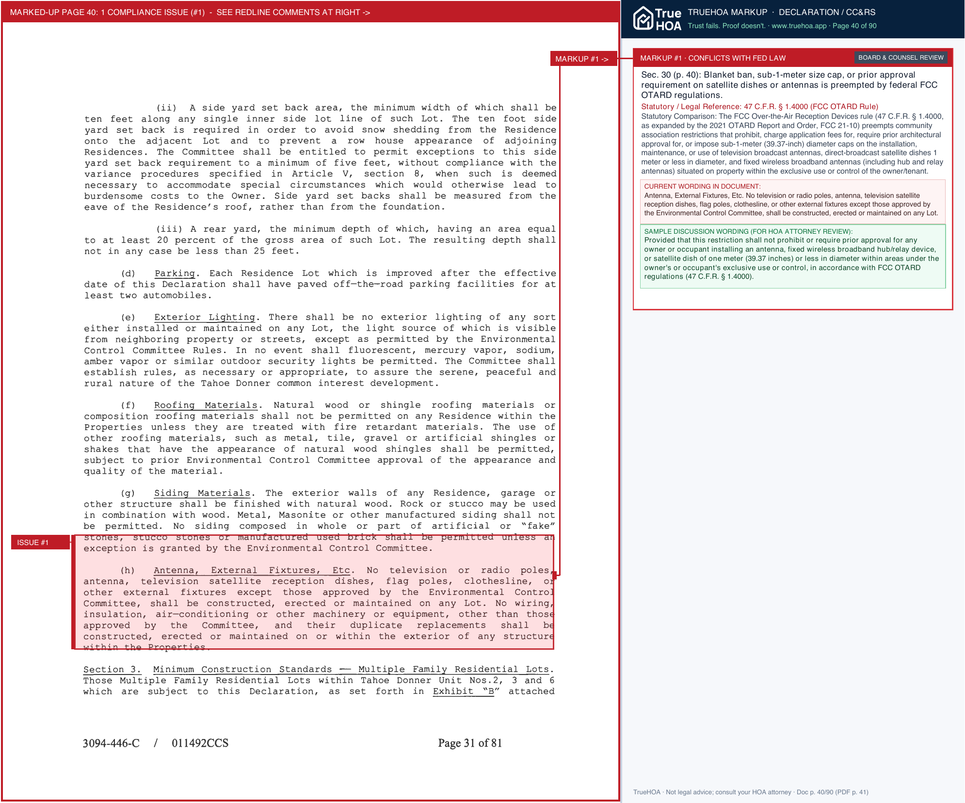 Tahoe Donner Association Declaration of Covenants & Restrictions (C&Rs) page 40 widened with TrueHOA Crystal AI margin annotations