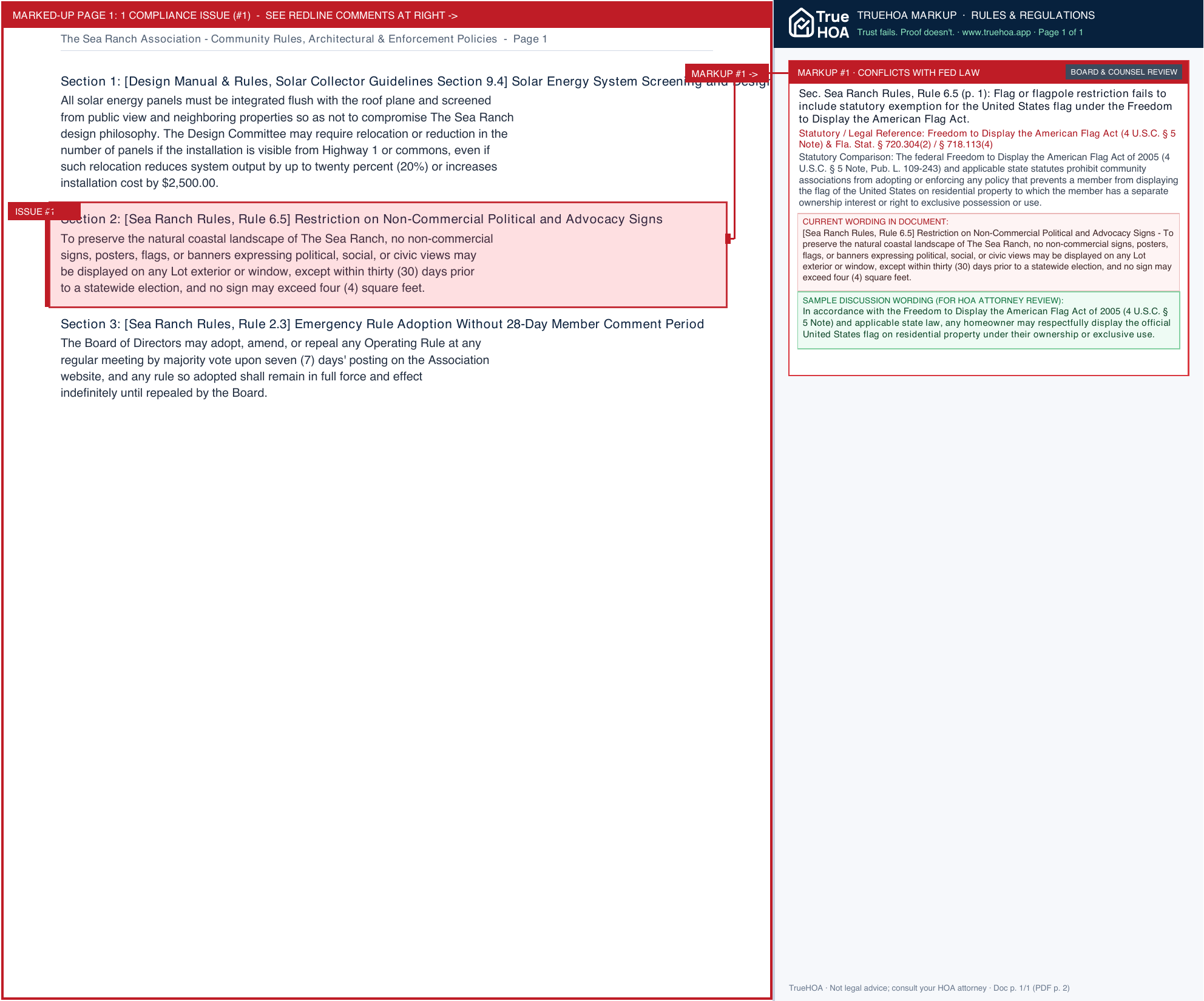 The Sea Ranch Association Community Rules, Architectural & Enforcement Policies page 1 widened with TrueHOA Crystal AI margin annotations