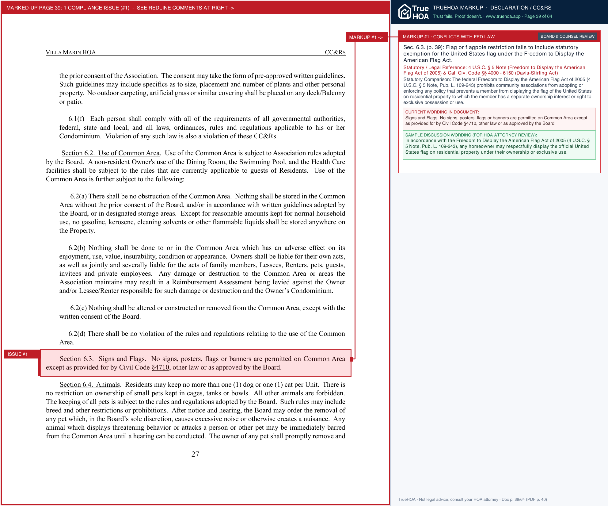 Villa Marin HOA Community Governance & Resident Ownership page 39 widened with TrueHOA Crystal AI margin annotations