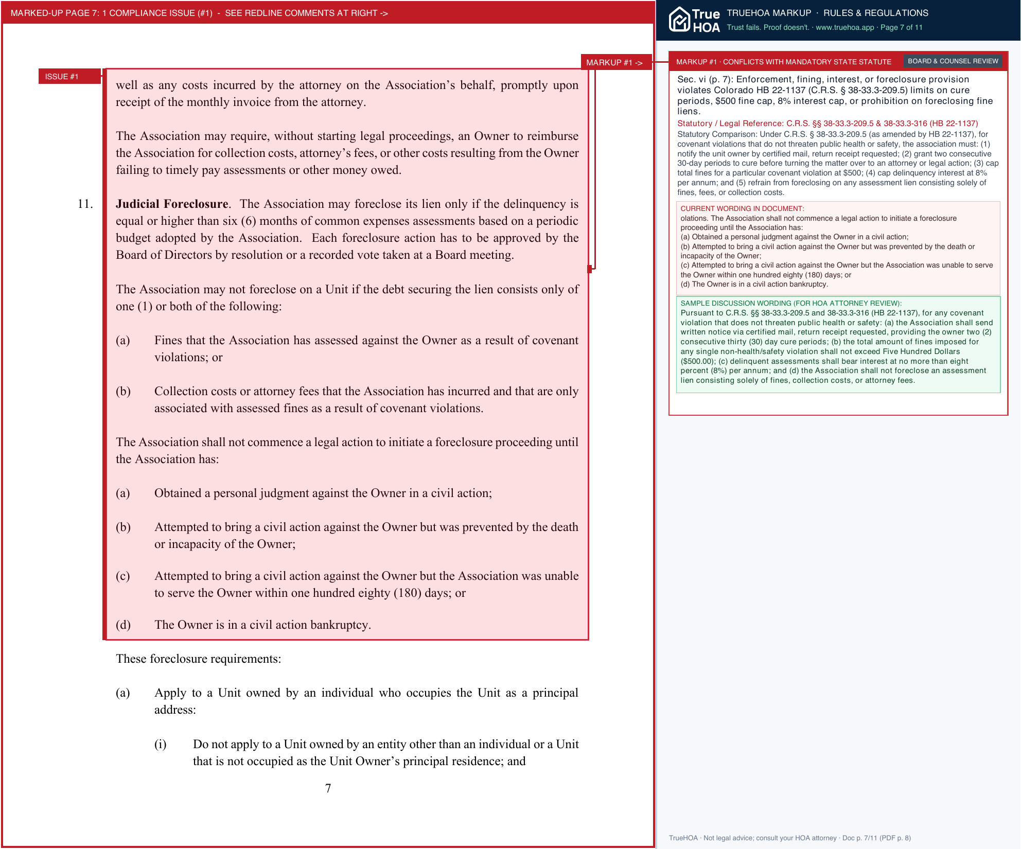 Castle Pointe HOA Final HB25 1043 Collection Policy 1 page 7 widened with TrueHOA Crystal AI margin annotations