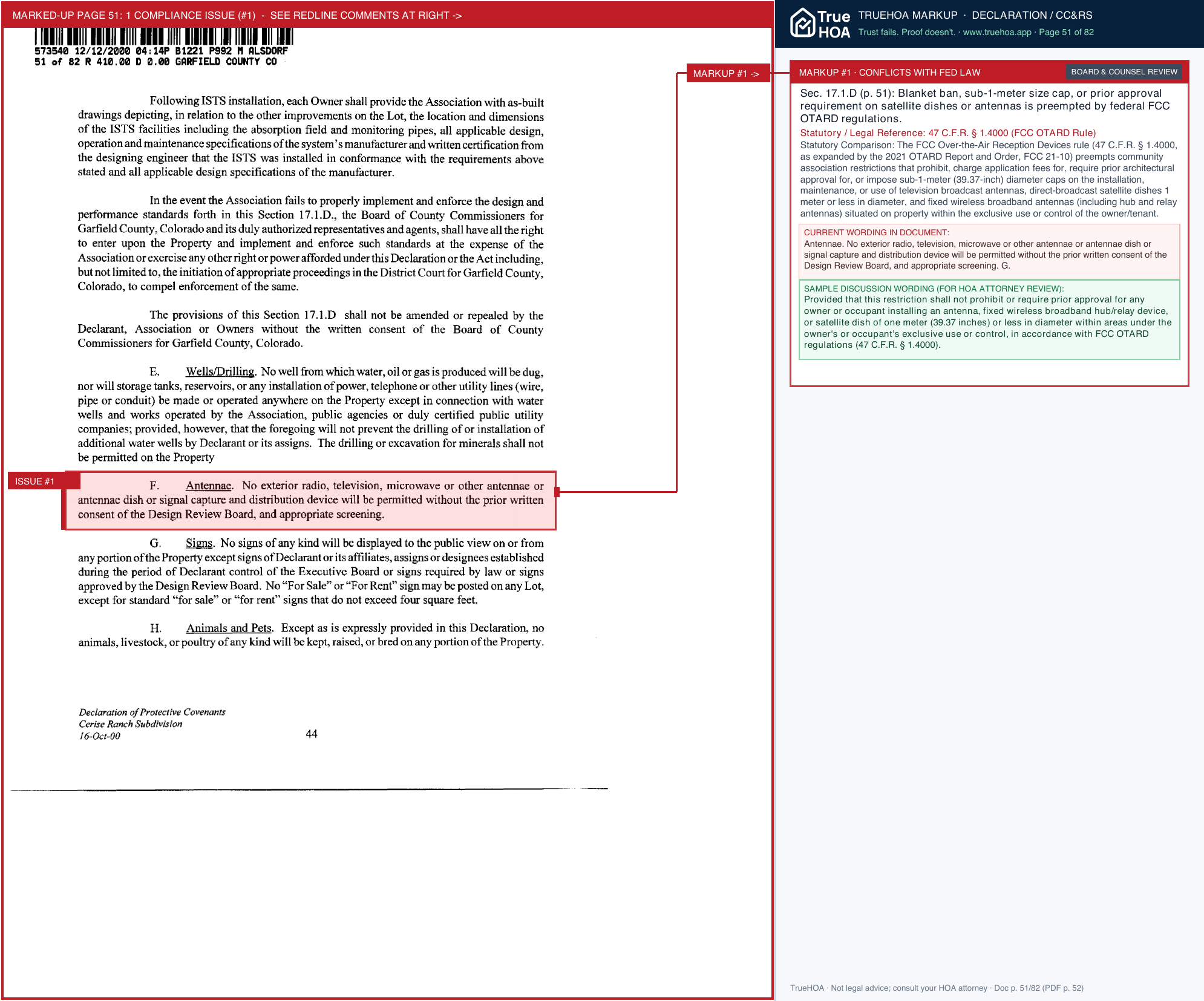 Cerise Ranch HOA Declaration of CCRs Cerise Ranch page 51 widened with TrueHOA Crystal AI margin annotations