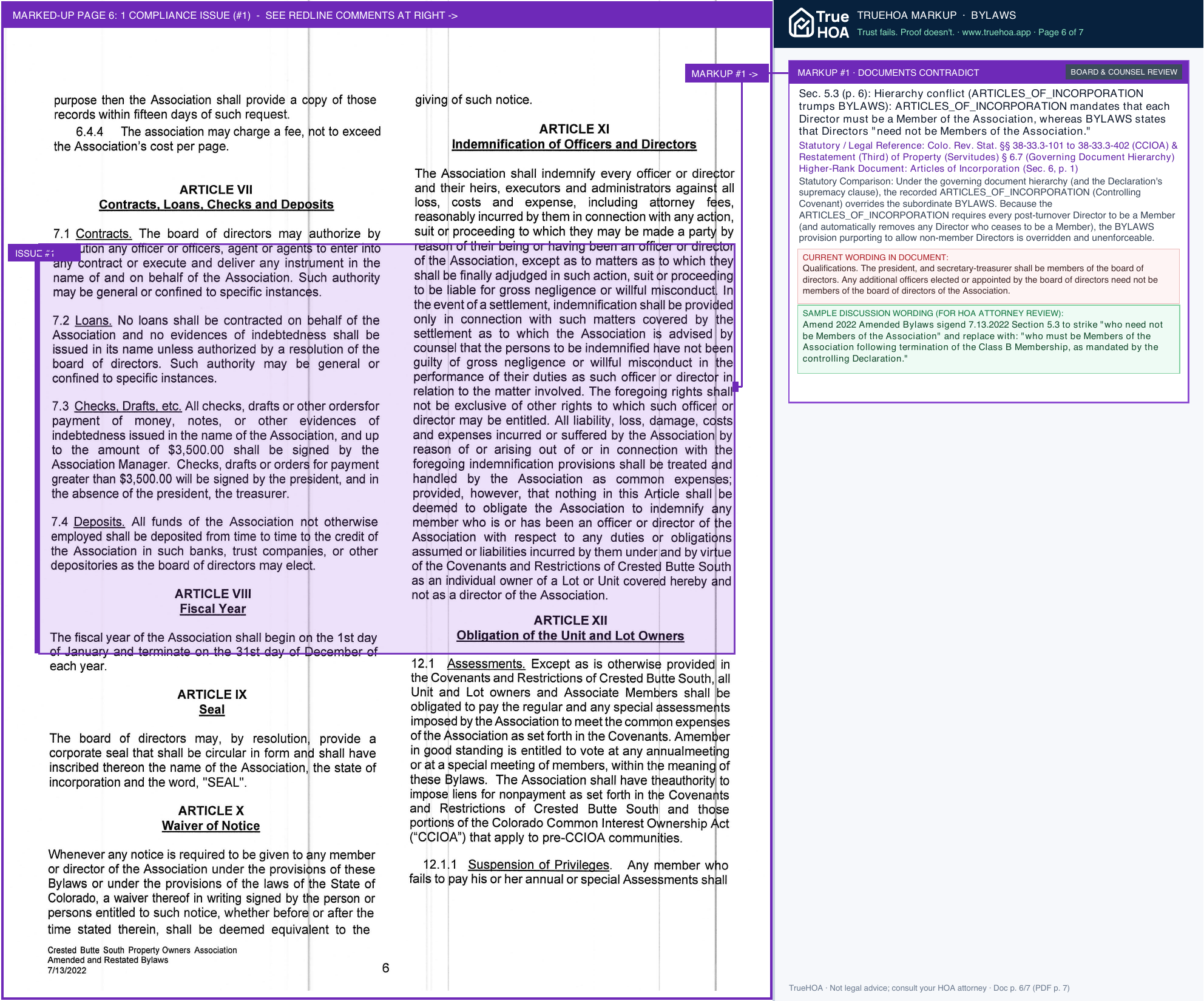 Crested Butte South POA 2022 Amended Bylaws sigend 7.13.2022 page 6 widened with TrueHOA Crystal AI margin annotations