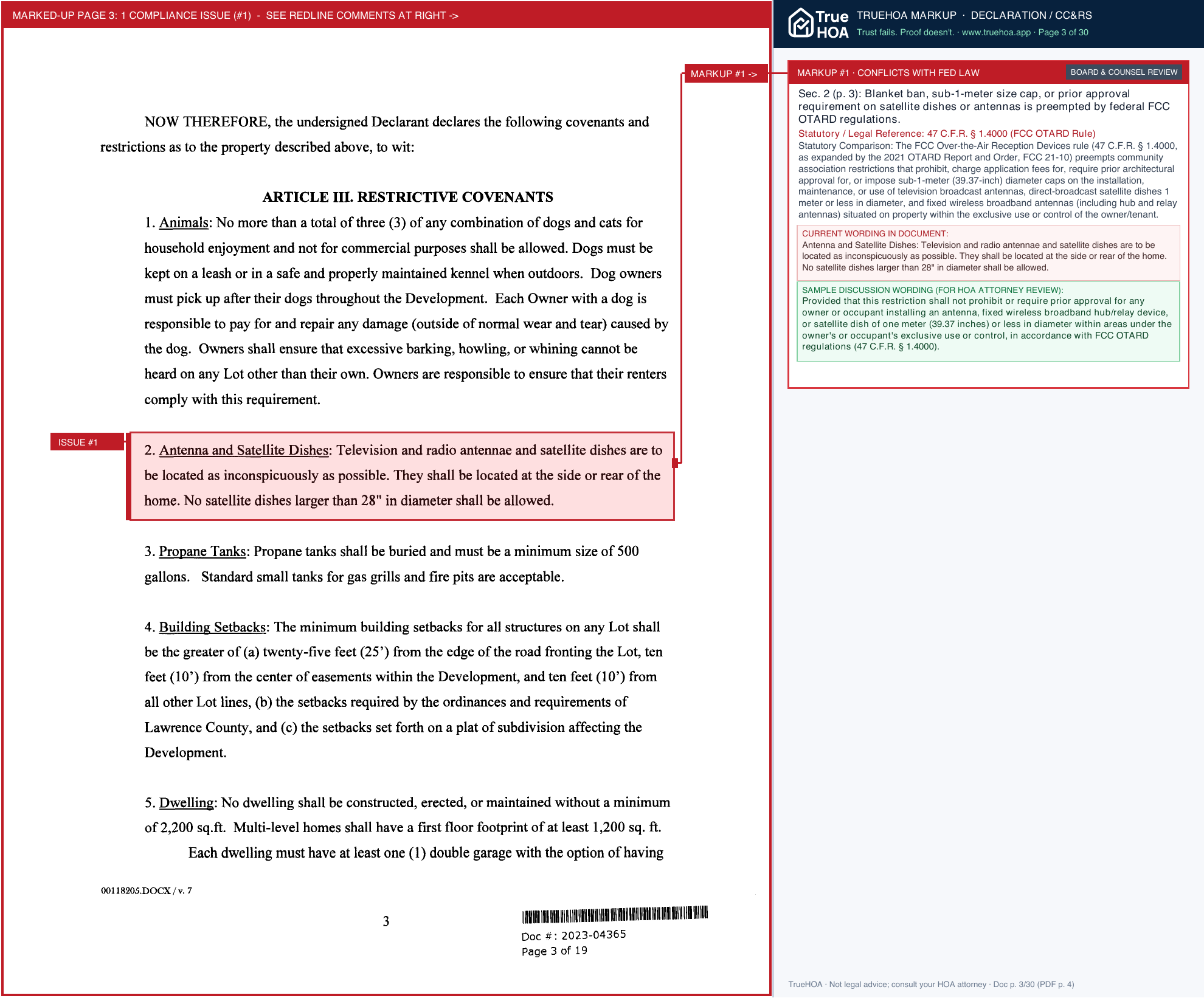 Deer Mountain Village HOA DMV Declaration of CCRs page 3 widened with TrueHOA Crystal AI margin annotations