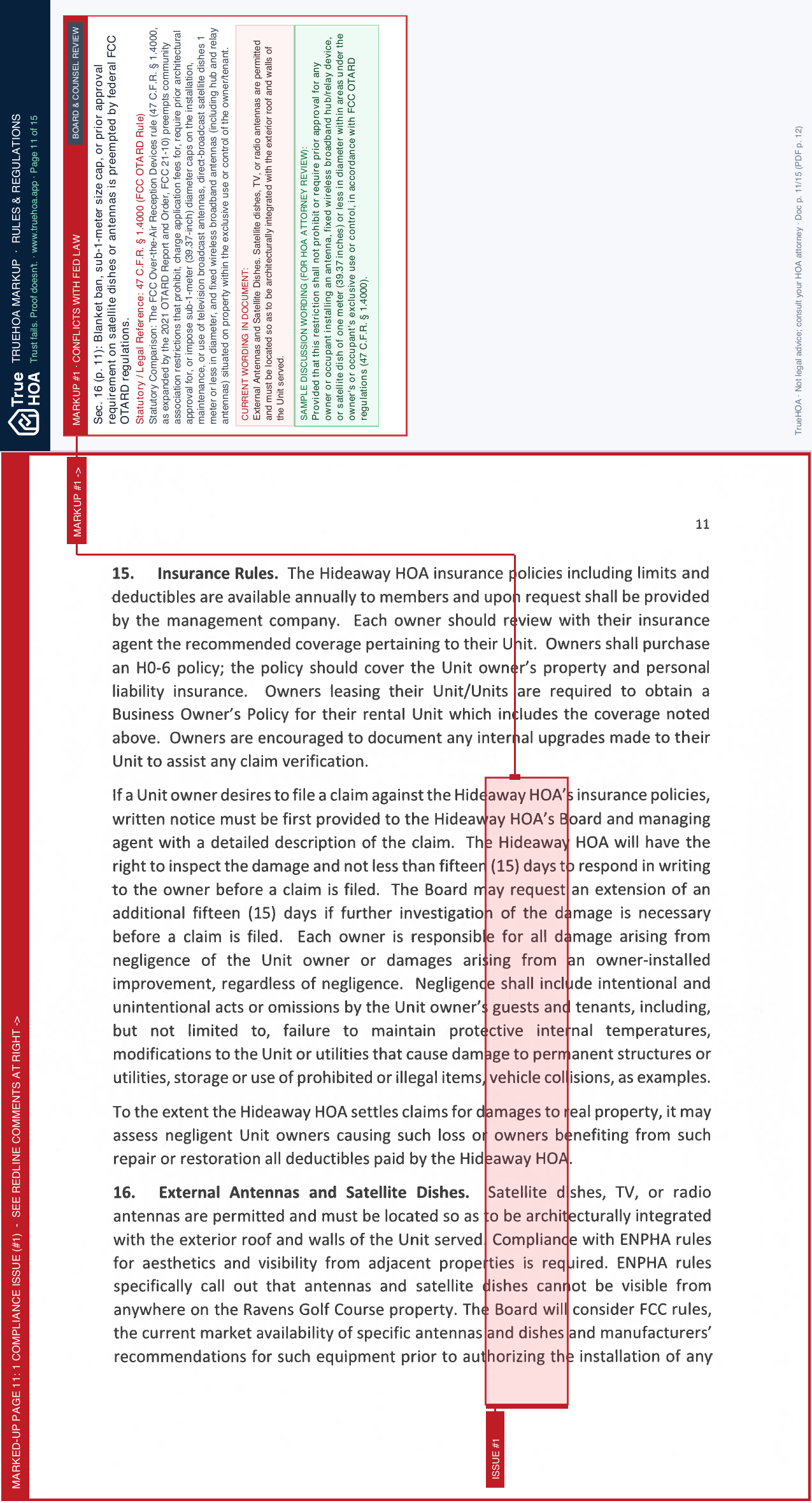 Hideaway Townhouses Subdivision HOA Hideaway Townhouses Subdivision Homeowners Association Rules and Regulations as Amended 1 1 24 page 11 widened with TrueHOA Crystal AI margin annotations