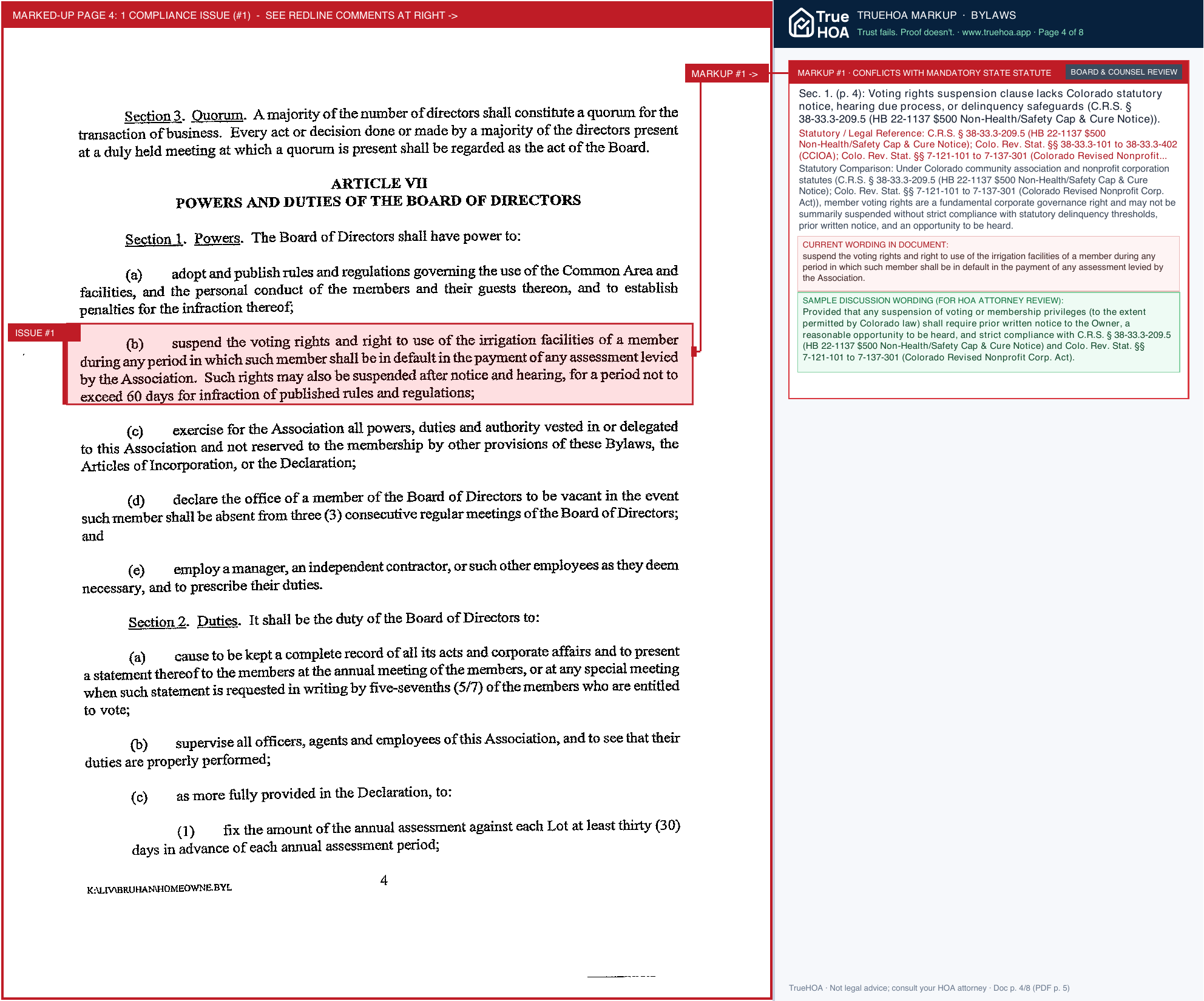 Independence Ranch HOA IRHOA Bylaws page 4 widened with TrueHOA Crystal AI margin annotations