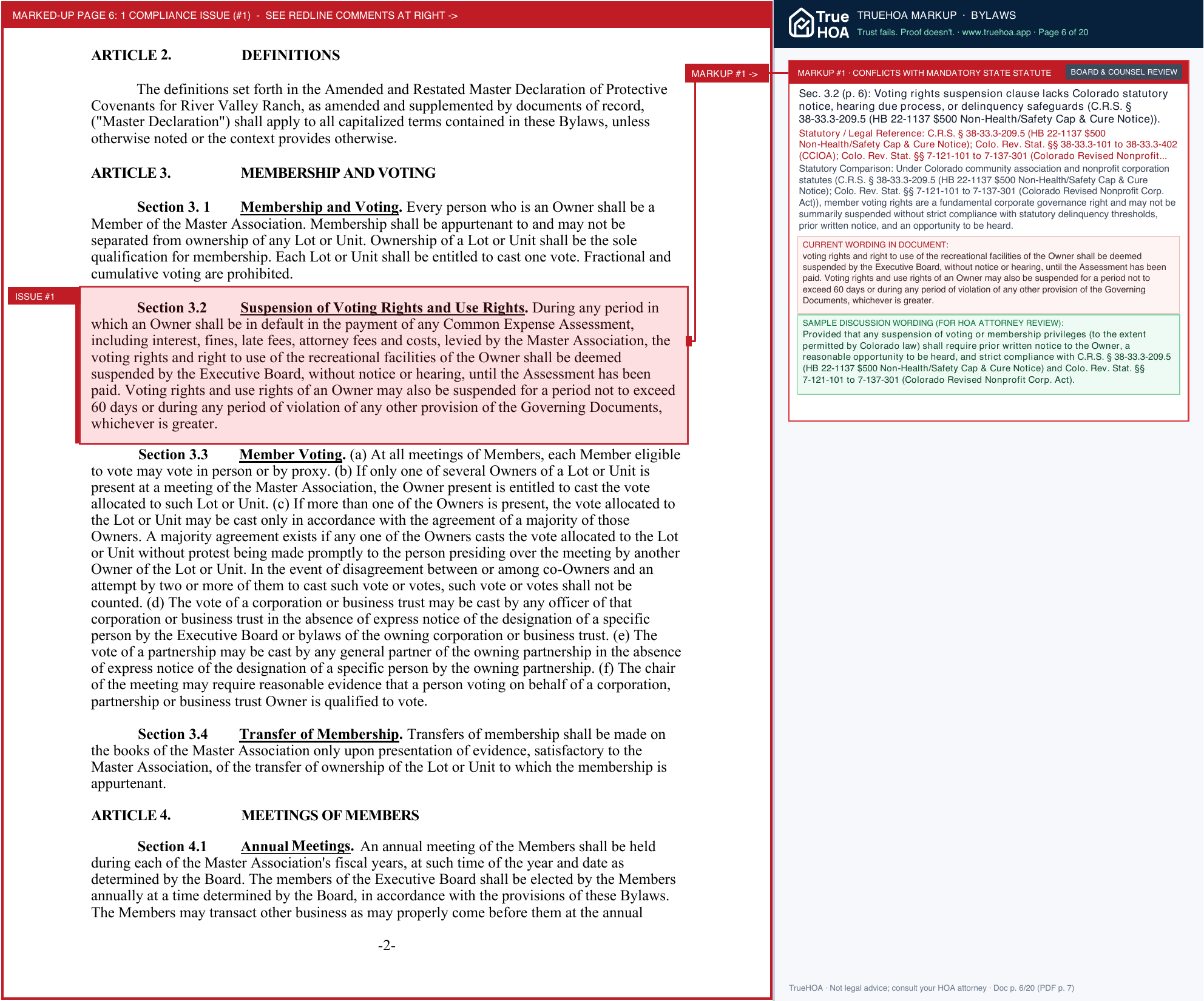 River Valley Ranch Master Association RVRMA Bylaws PDF Reformat 05012023 page 6 widened with TrueHOA Crystal AI margin annotations