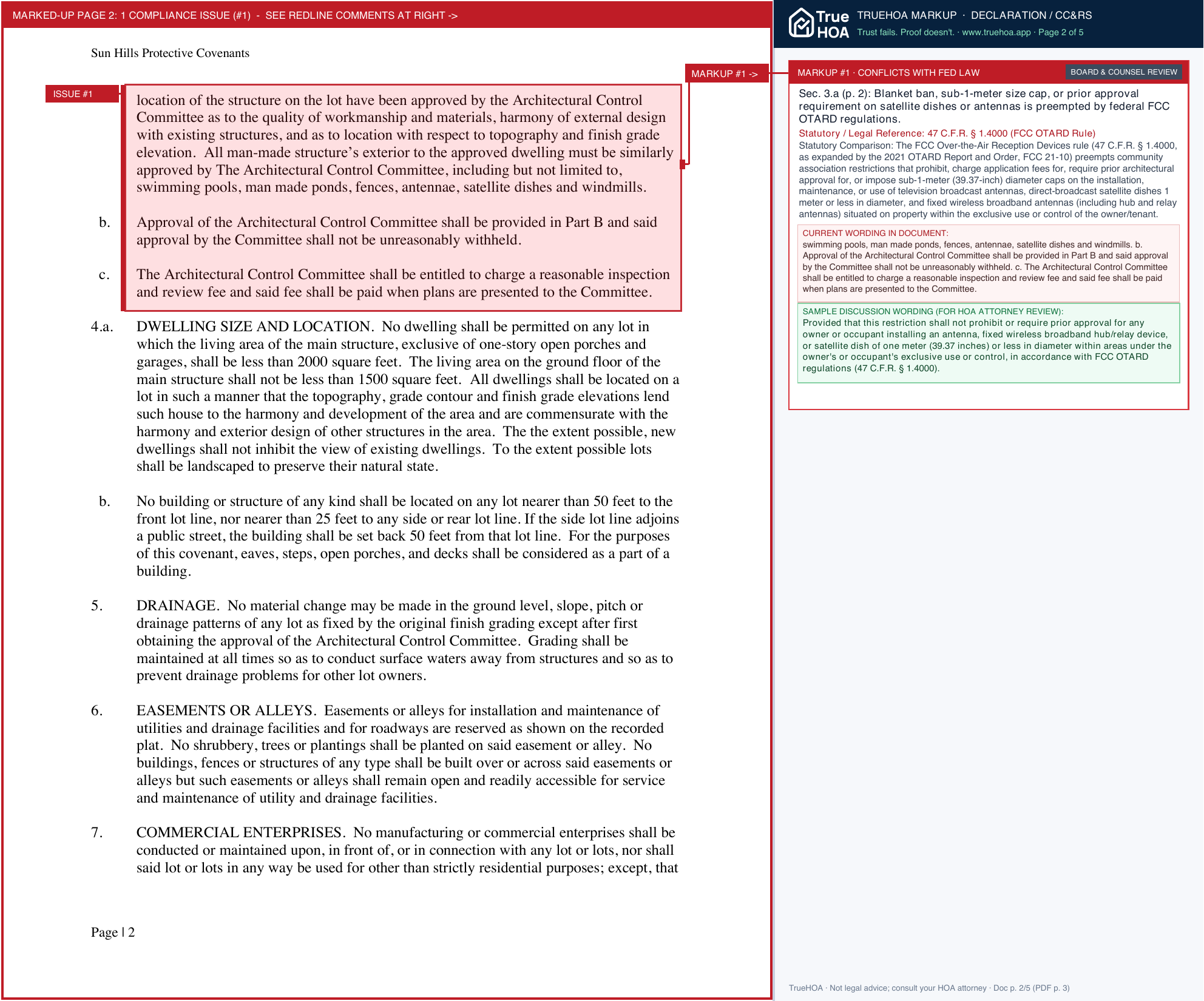 Sun Hills Home Owner's Association Sun Hills Covenants page 2 widened with TrueHOA Crystal AI margin annotations