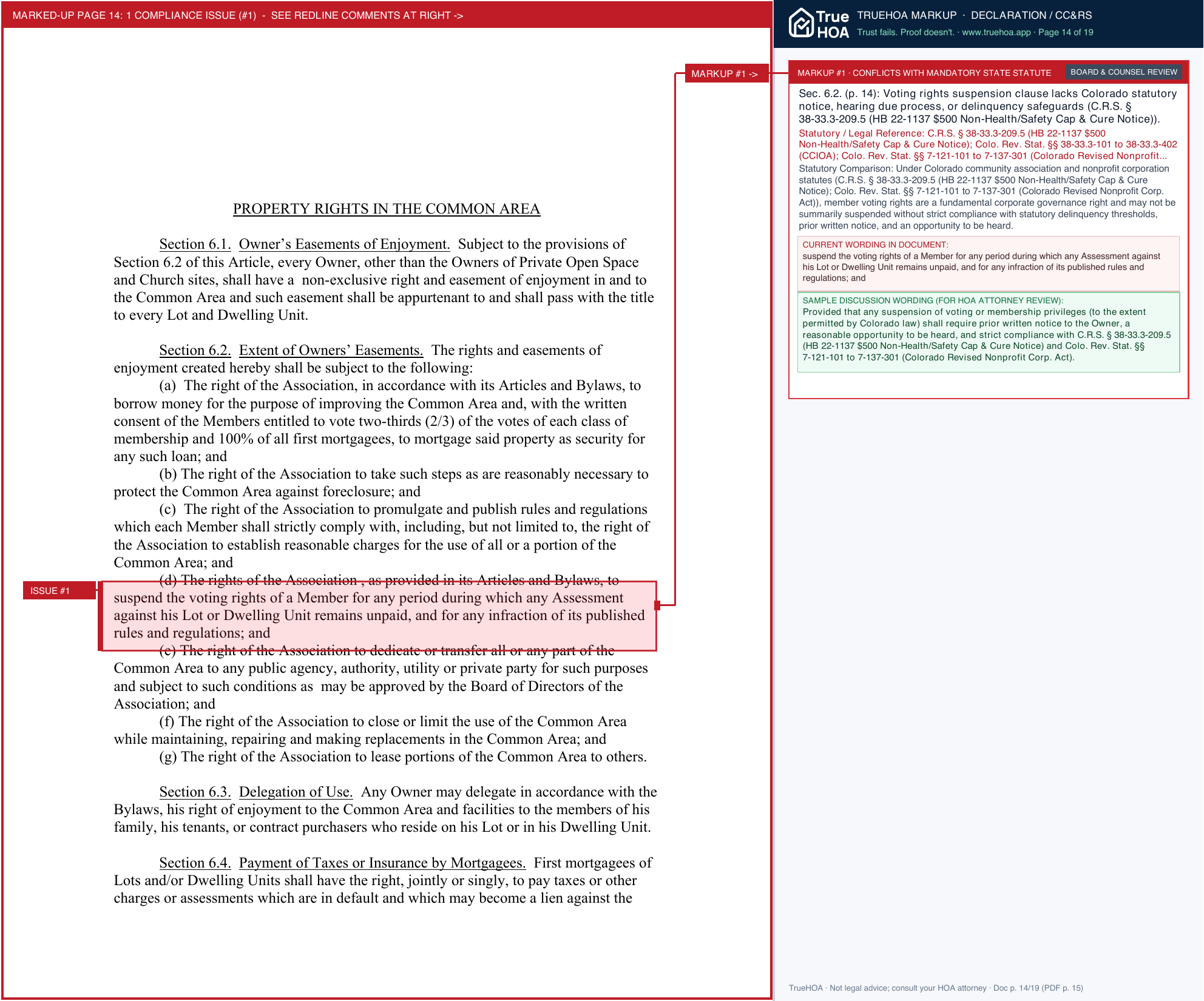 The Homestead Owners Association HOA DeclarationCovenantsConditionsandRestric page 14 widened with TrueHOA Crystal AI margin annotations