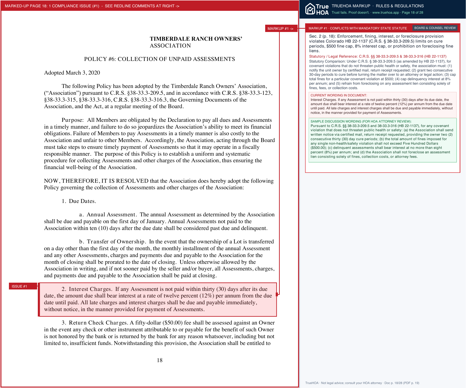 Timberdale Ranch Owners Association Responsible Governance Policies 030220 FINAL page 18 widened with TrueHOA Crystal AI margin annotations