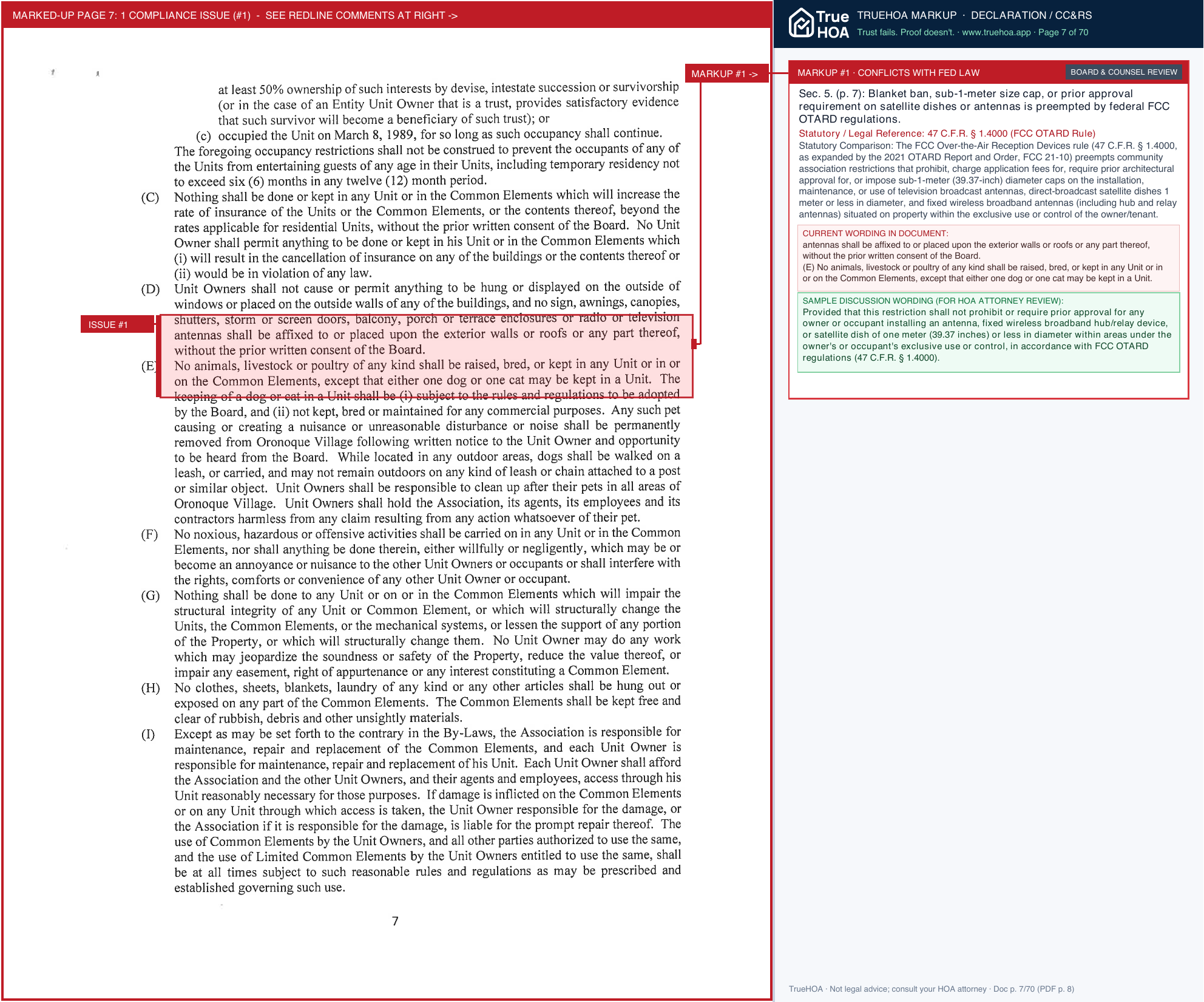 Oronoque Village Condominium Association 2024 Amended Restated Declaration Recorded page 7 widened with TrueHOA Crystal AI margin annotations