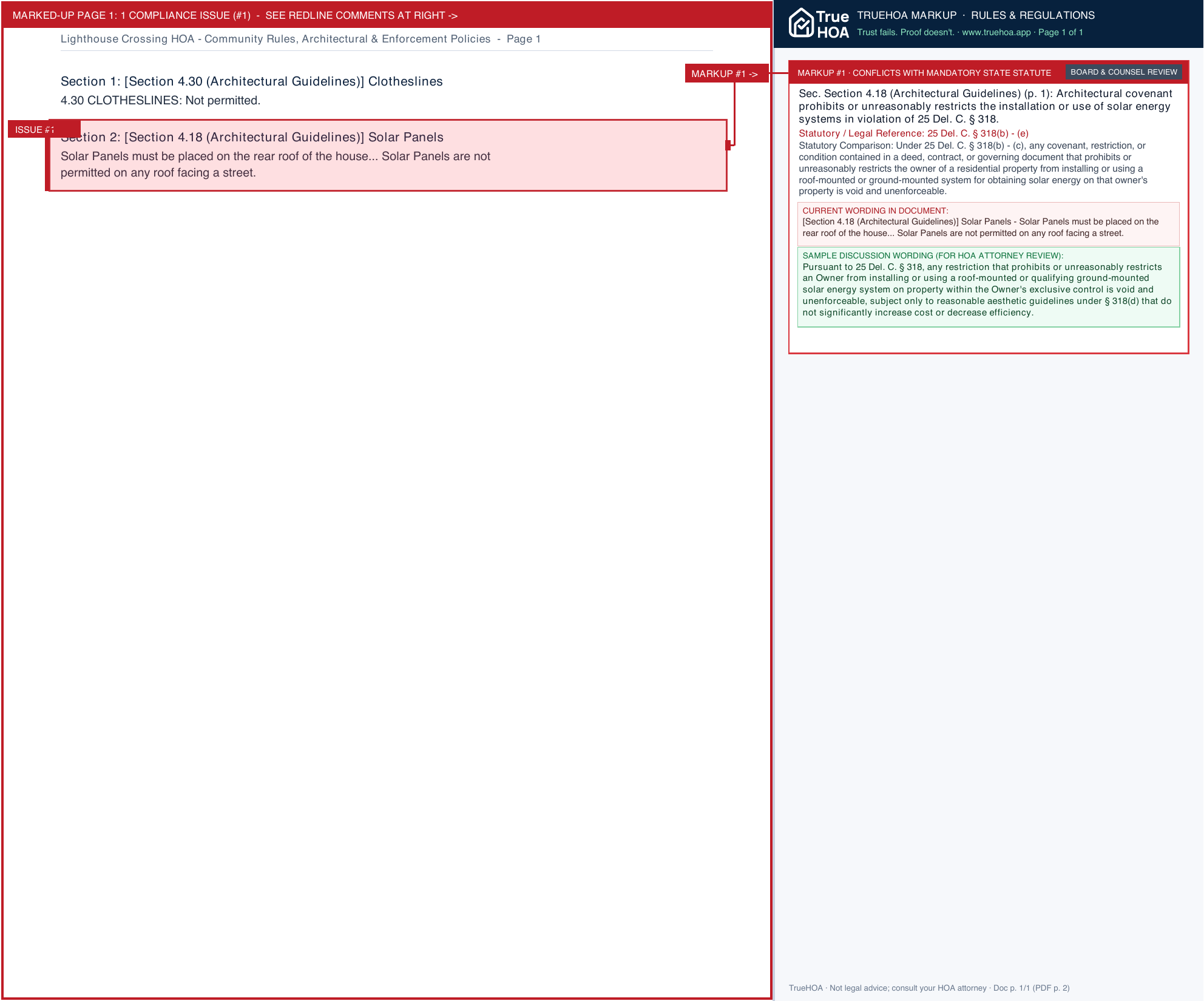 Lighthouse Crossing HOA Community Rules, Architectural & Enforcement Policies page 1 widened with TrueHOA Crystal AI margin annotations