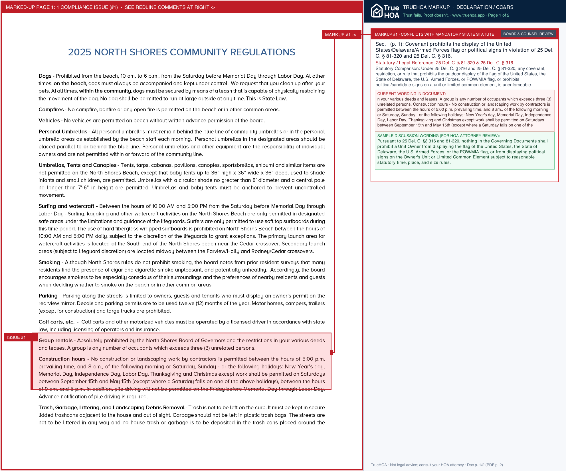 North Shores Board of Governors Community Rules 2025 for website page 1 widened with TrueHOA Crystal AI margin annotations
