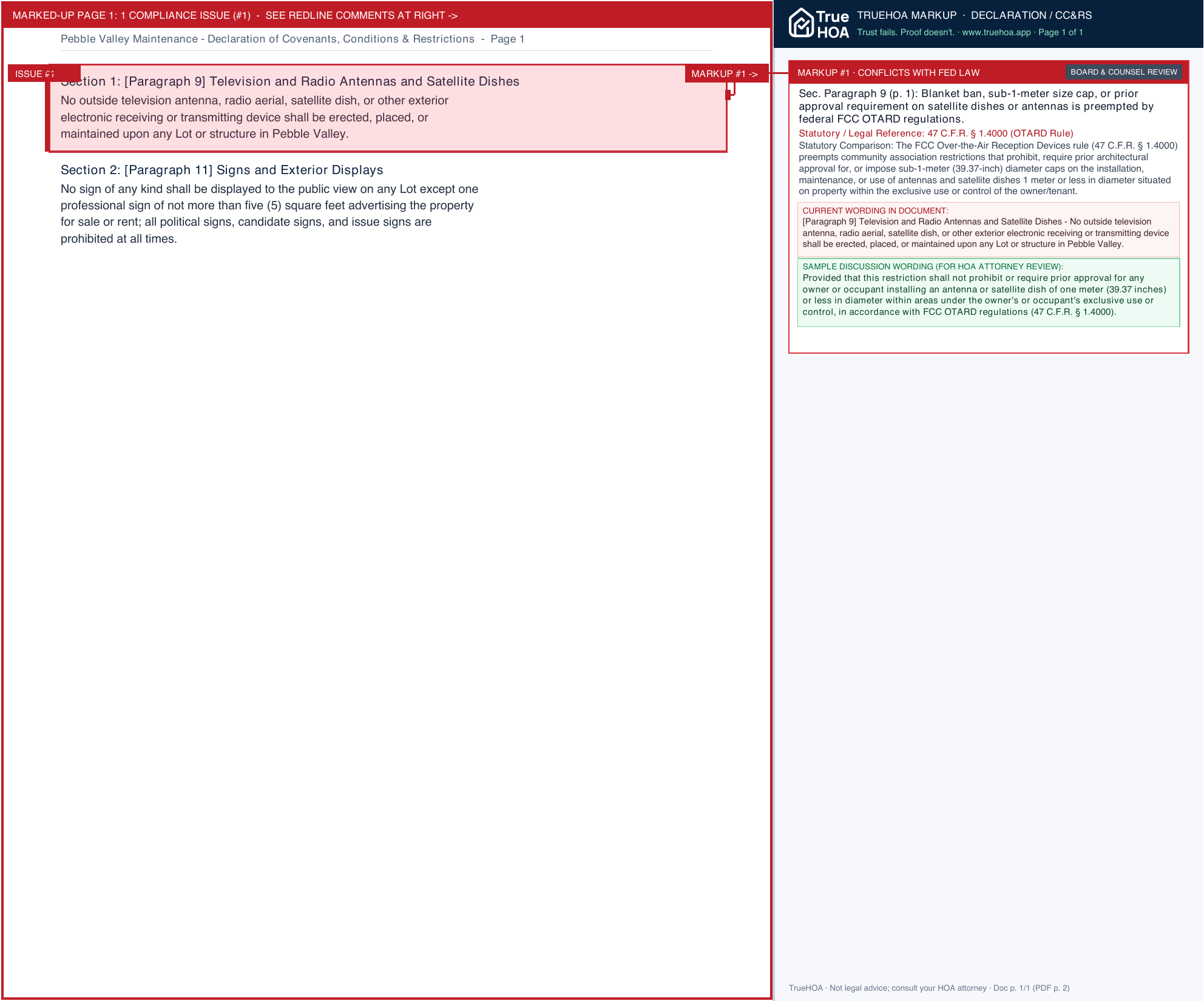 Pebble Valley Maintenance Declaration of Covenants, Conditions & Restrictions page 1 widened with TrueHOA Crystal AI margin annotations