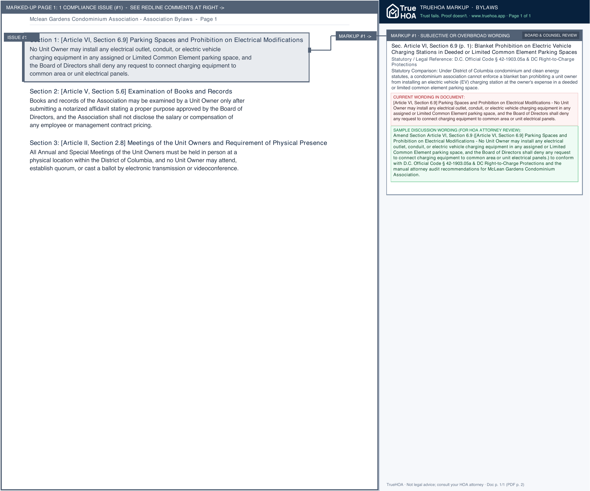 Mclean Gardens Condominium Association Association Bylaws page 1 widened with TrueHOA Crystal AI margin annotations