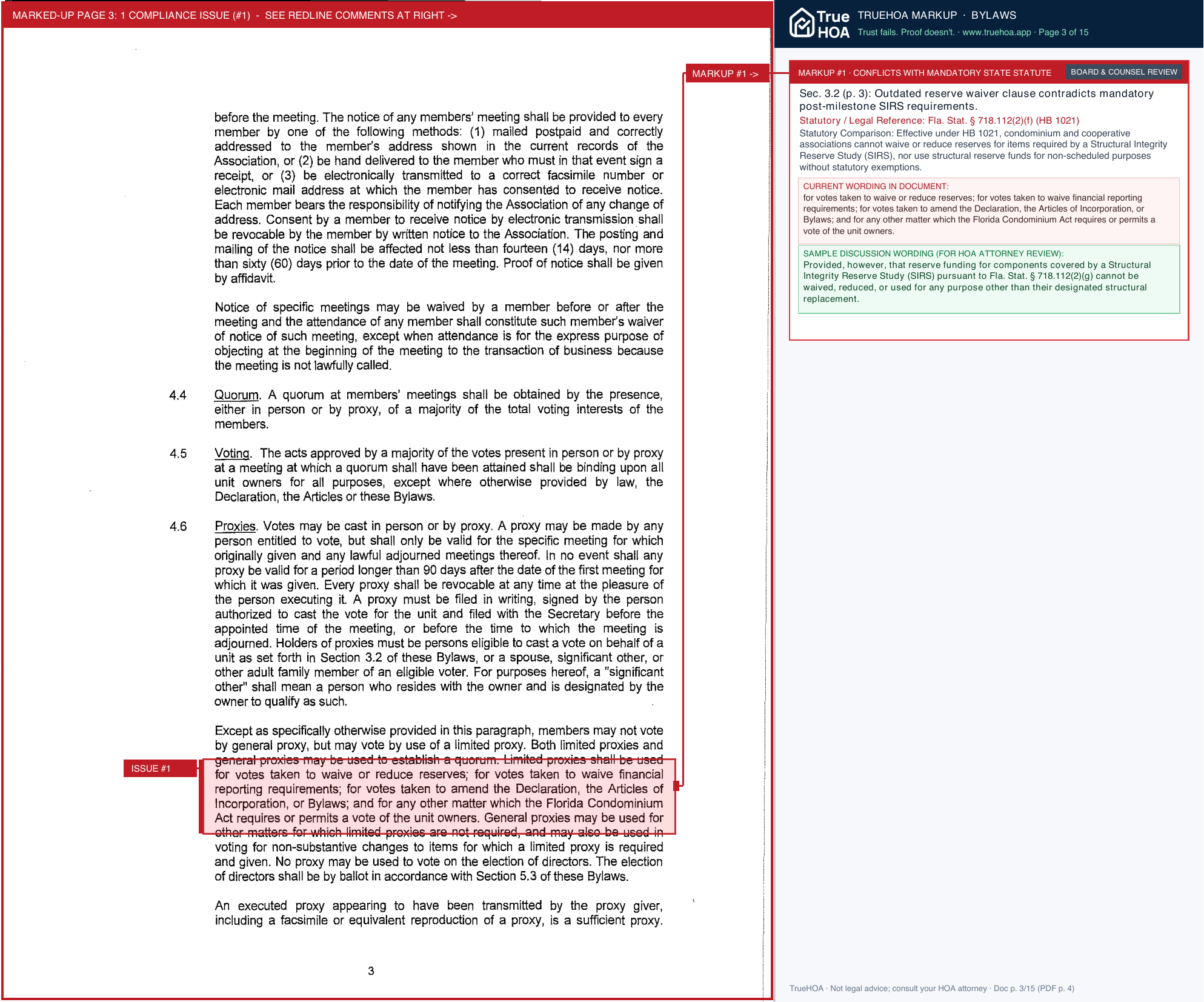 Aldea Mar Condominium Association AM Docs Bylaws v1 page 3 widened with TrueHOA Crystal AI margin annotations