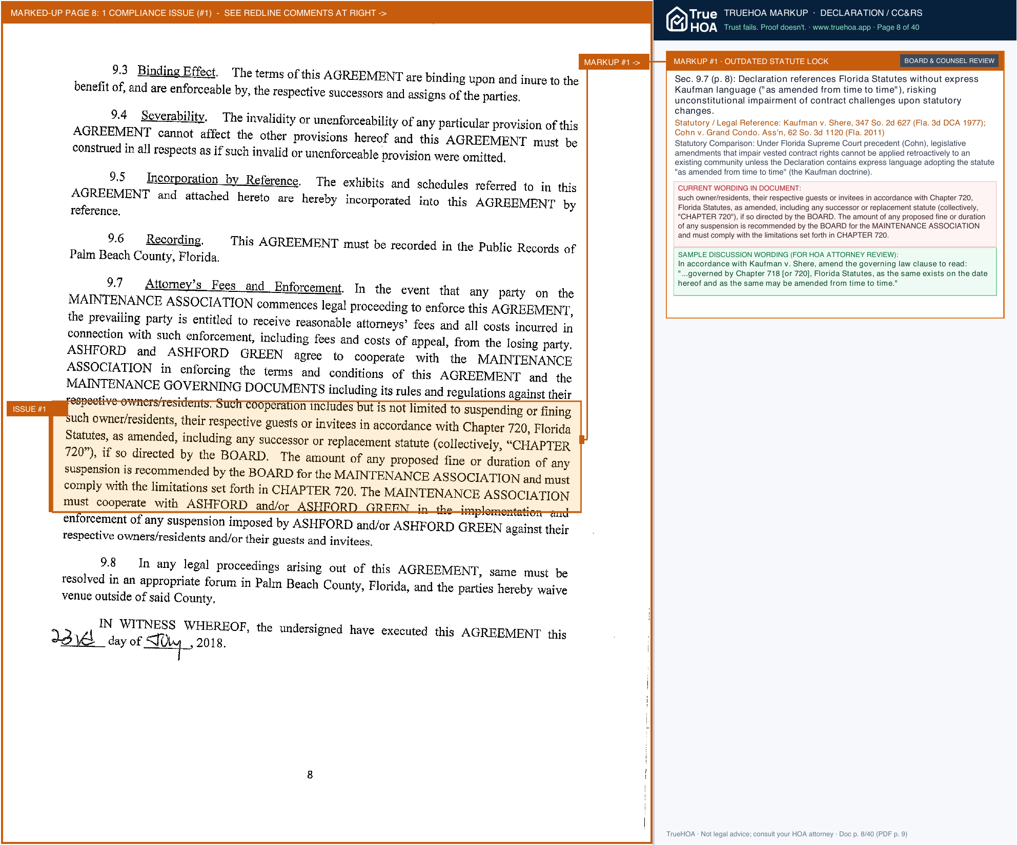 Ashford Green HOA Amended And Restated Maintenance Agmt page 8 widened with TrueHOA Crystal AI margin annotations