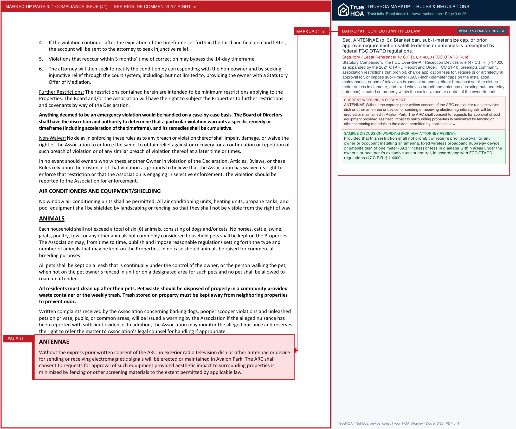 Avalon Park West Community Association Rules Regulations Avalon Park 023 page 3 widened with TrueHOA Crystal AI margin annotations