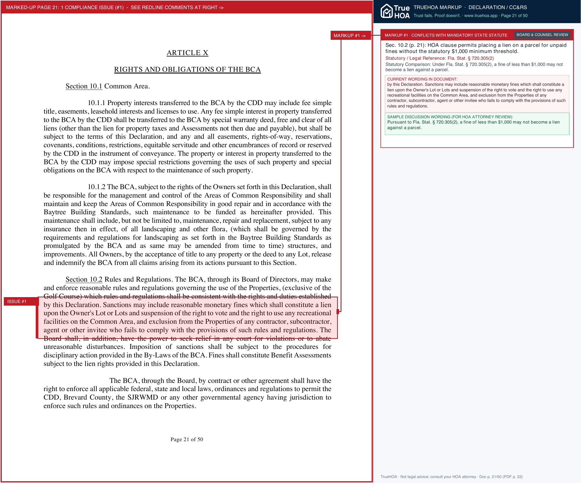 Baytree Community Association 1 Second Amended Declarations (05 22 2023) page 21 widened with TrueHOA Crystal AI margin annotations
