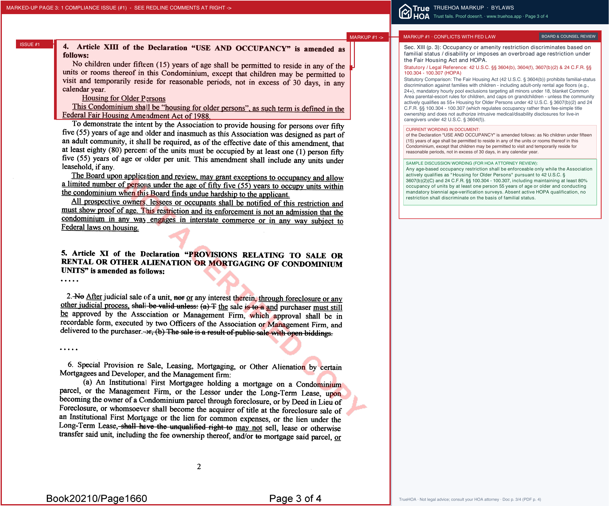 Chatham Q Condominium Association CHAT Q 2006 Declaration & Bylaws Amendment page 3 widened with TrueHOA Crystal AI margin annotations