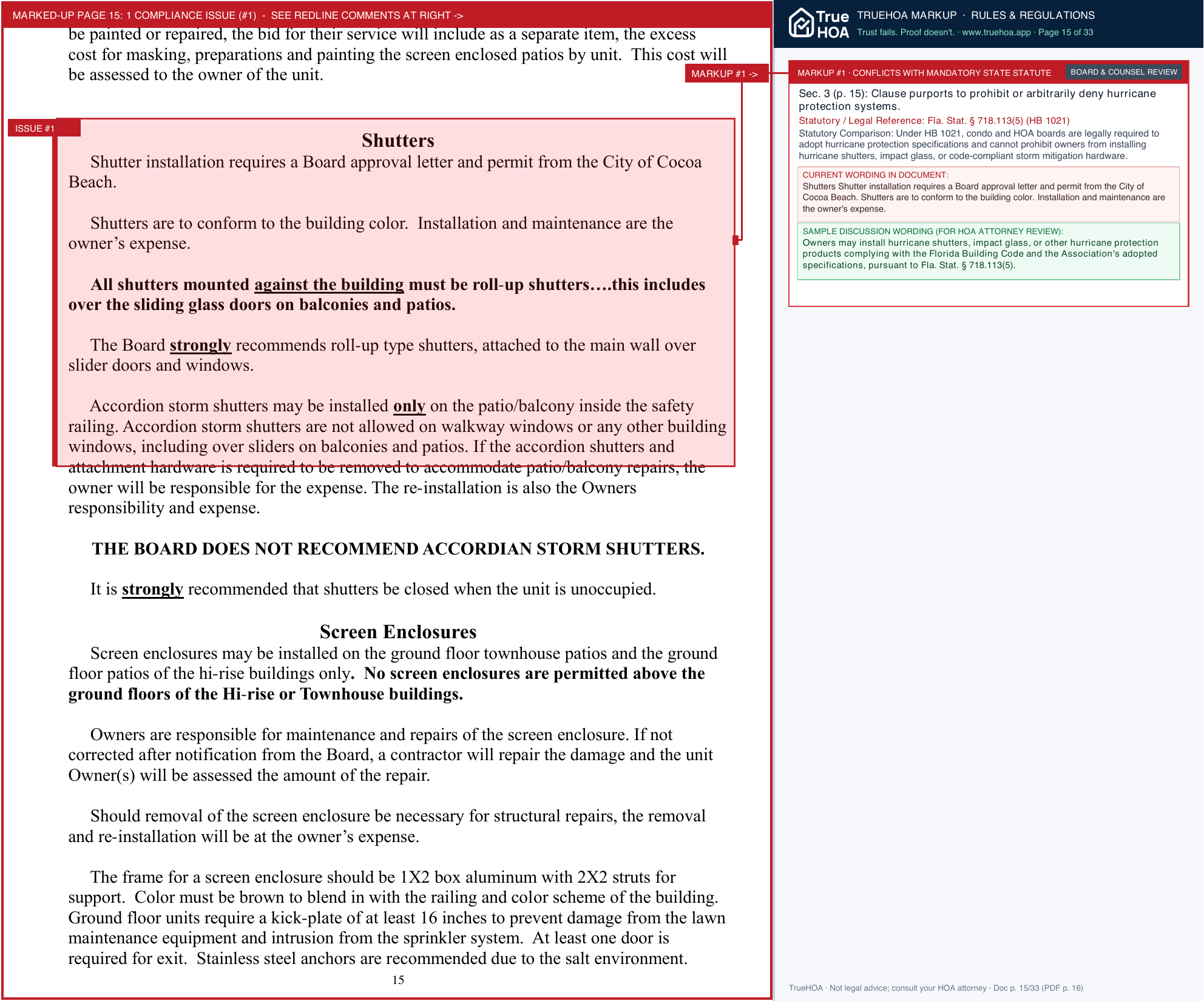 Coral Gate Condominium Association Rules and Regulations page 15 widened with TrueHOA Crystal AI margin annotations
