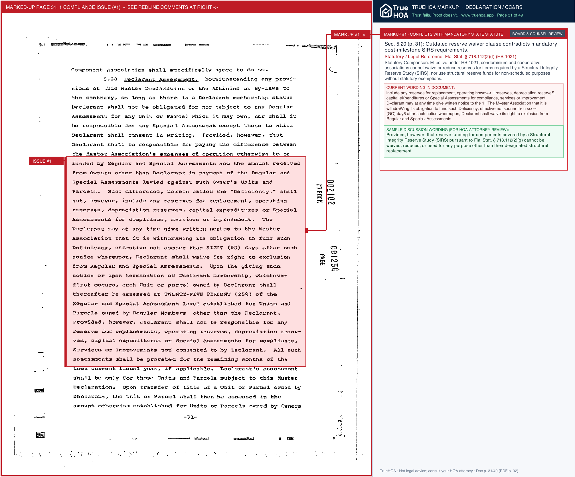 Crestwood Villas of Sarasota Condominium Association CWV DOCS ORIGINAL Declaration page 31 widened with TrueHOA Crystal AI margin annotations