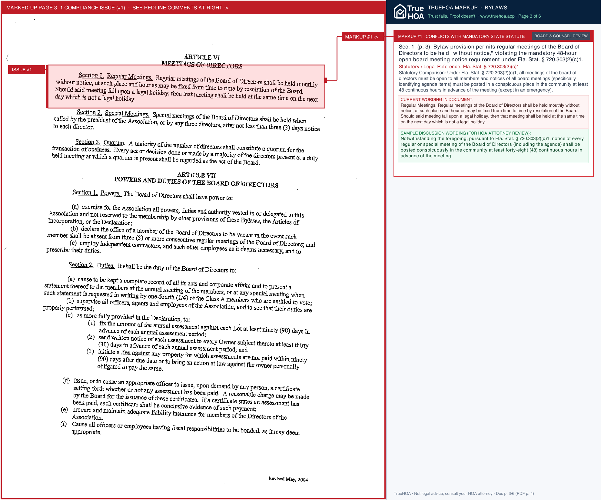 Fawn Ridge Community Association Association Bylaws page 3 widened with TrueHOA Crystal AI margin annotations
