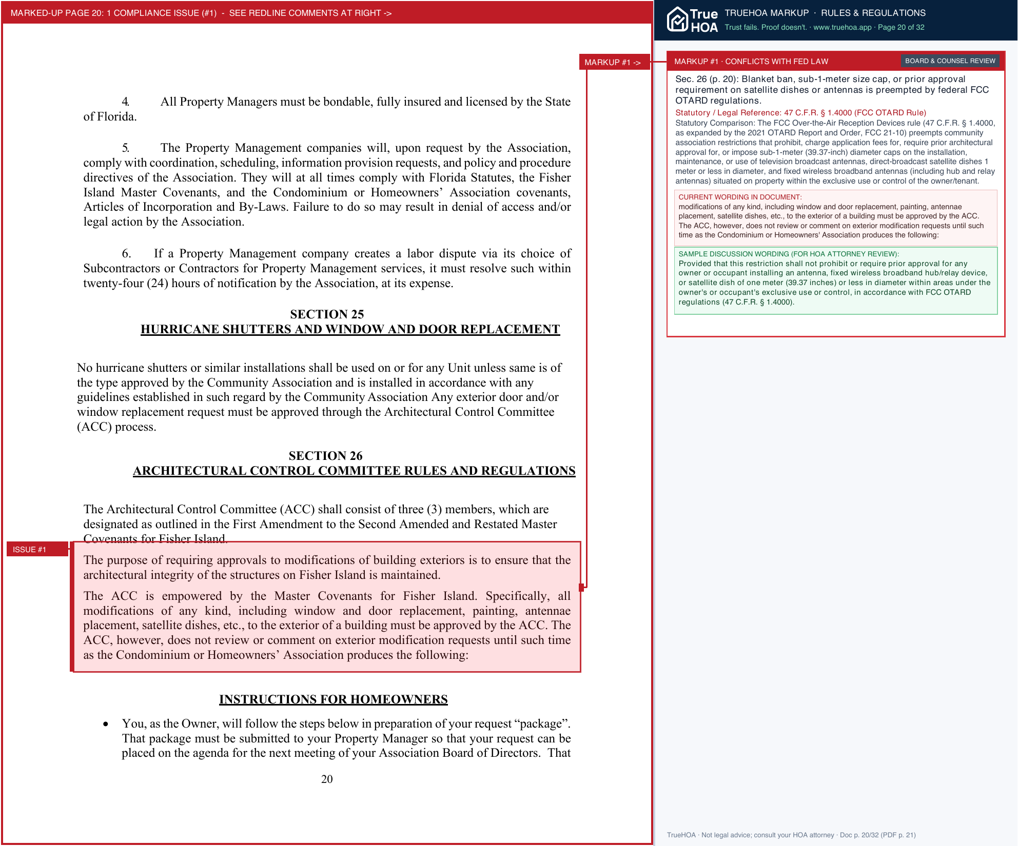 Fisher Island Community Association FICA Rules & Regulations - With Amendments & Notes - As of May 19, 2025 page 20 widened with TrueHOA Crystal AI margin annotations