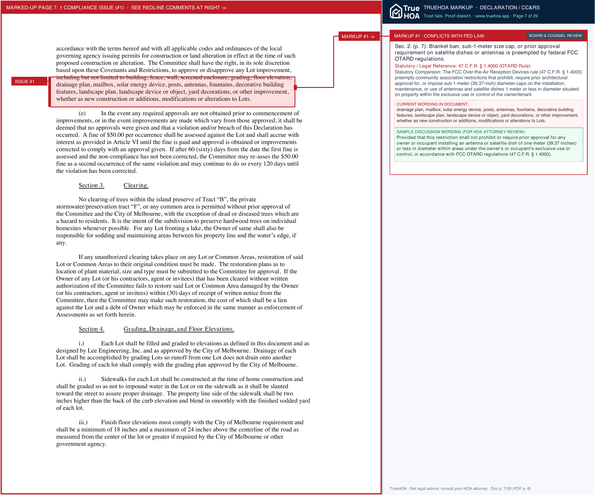 Forest Creek POA Declaration of Covenants page 7 widened with TrueHOA Crystal AI margin annotations