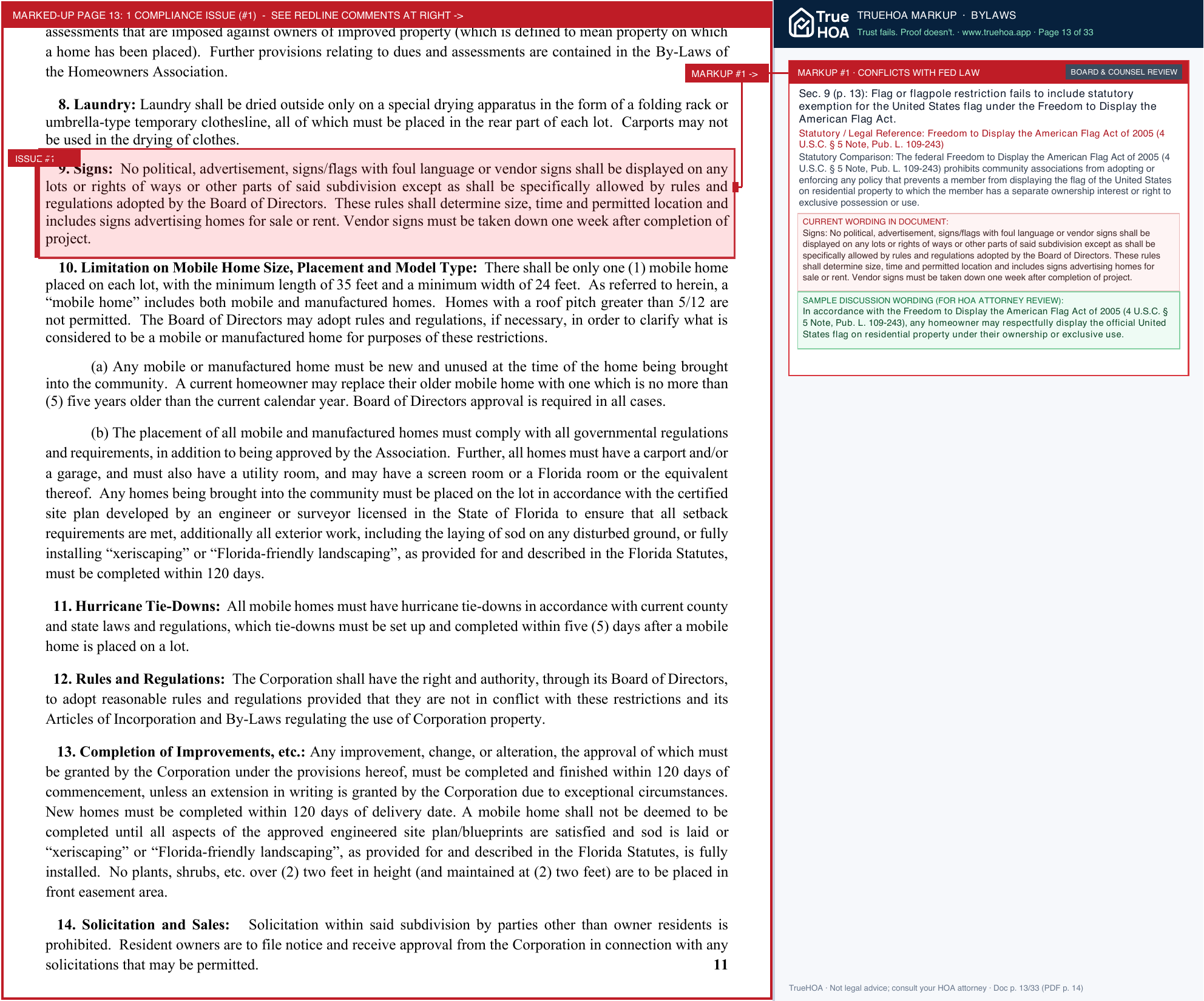 High Point POA 2026 Articles Incorporation, By Laws, Restrictions, Covenants, By Laws, Rules & Regulation page 13 widened with TrueHOA Crystal AI margin annotations