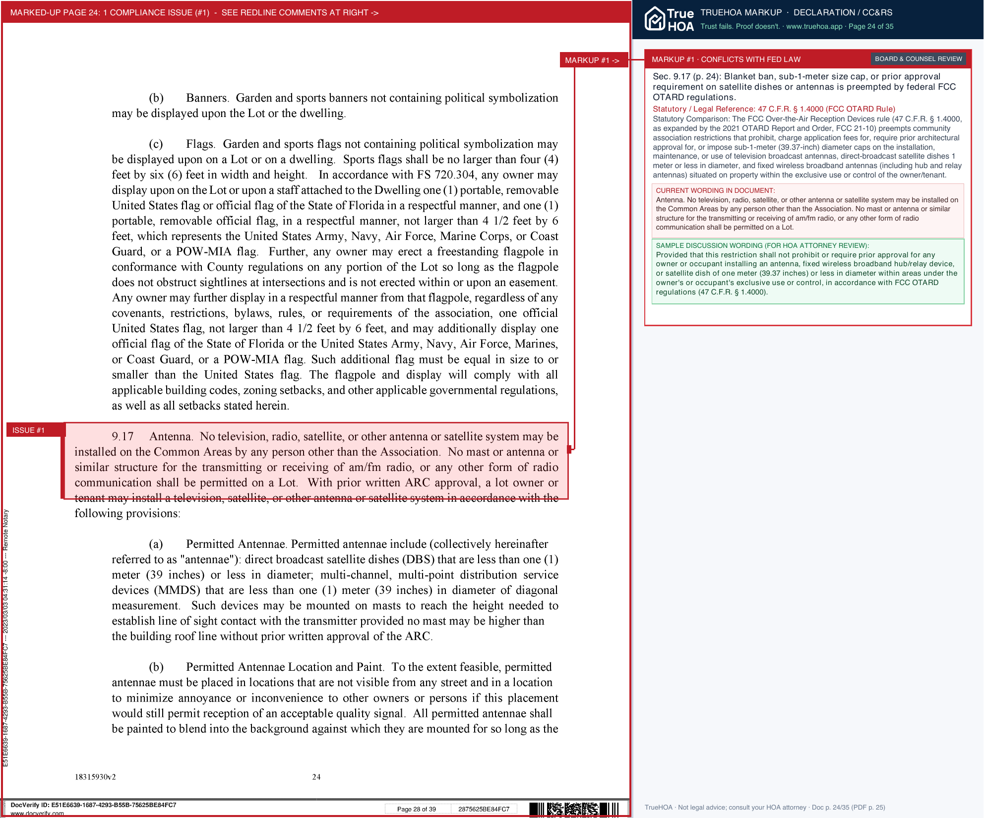 Jacaranda West HOA #1 3 3 2023 Certificate of Recording Restated Governing page 24 widened with TrueHOA Crystal AI margin annotations
