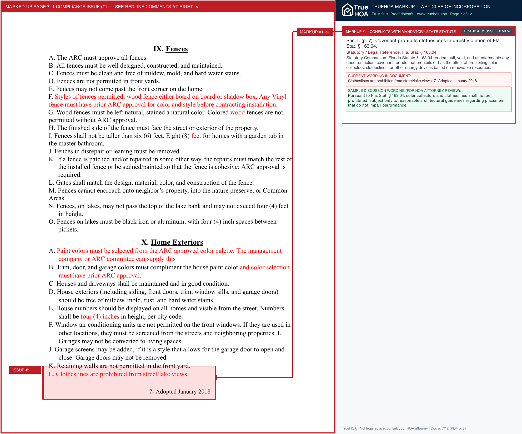 Johns Creek Owners Association JC Rules and Regs proposed changes Oct 2026 page 7 widened with TrueHOA Crystal AI margin annotations