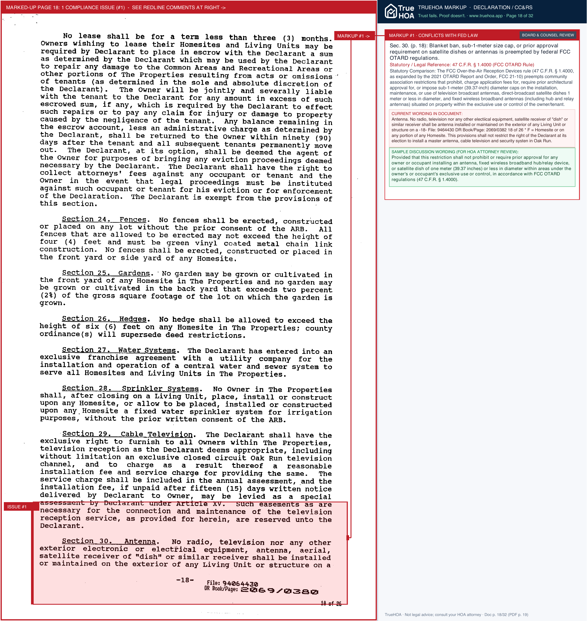 Oak Run HOA Ngh. 16 Deed Restrictions page 18 widened with TrueHOA Crystal AI margin annotations