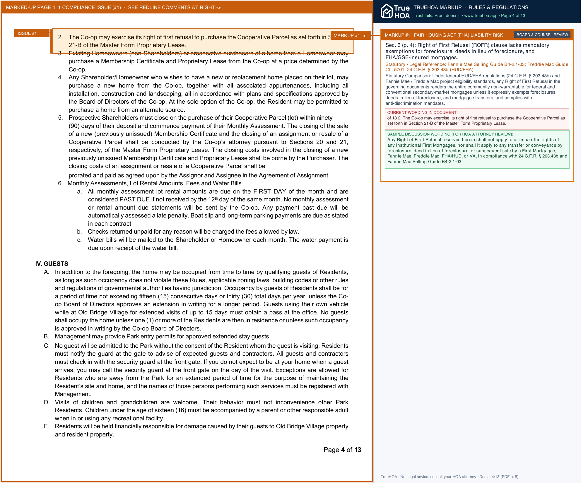 Old Bridge HOA Rules and Regulations 2021 Update page 4 widened with TrueHOA Crystal AI margin annotations