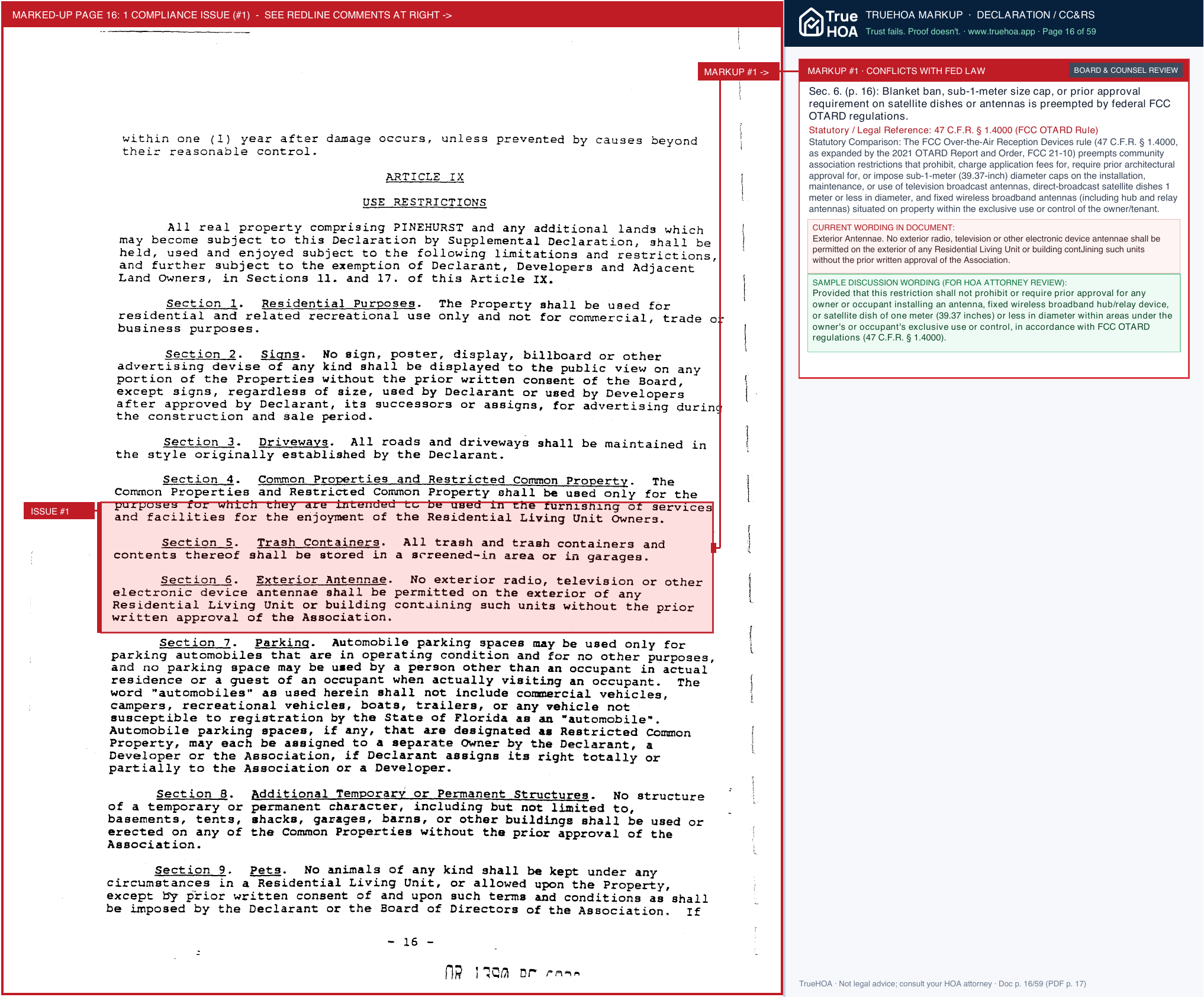 Pinehurst Common Facilities Association PHC DOC Declaration page 16 widened with TrueHOA Crystal AI margin annotations