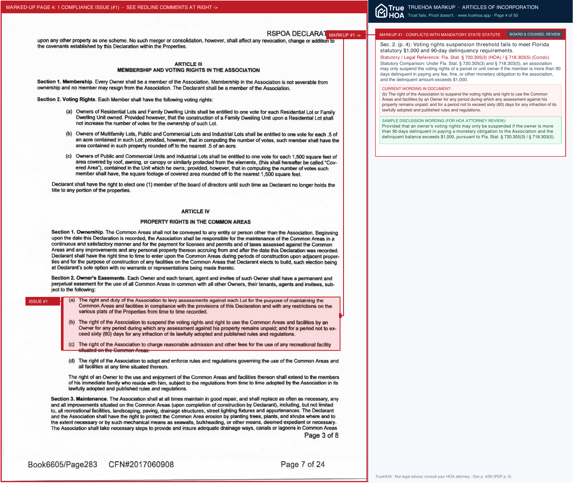 Rainbow View Owners Association Articles of Incorporation page 4 widened with TrueHOA Crystal AI margin annotations