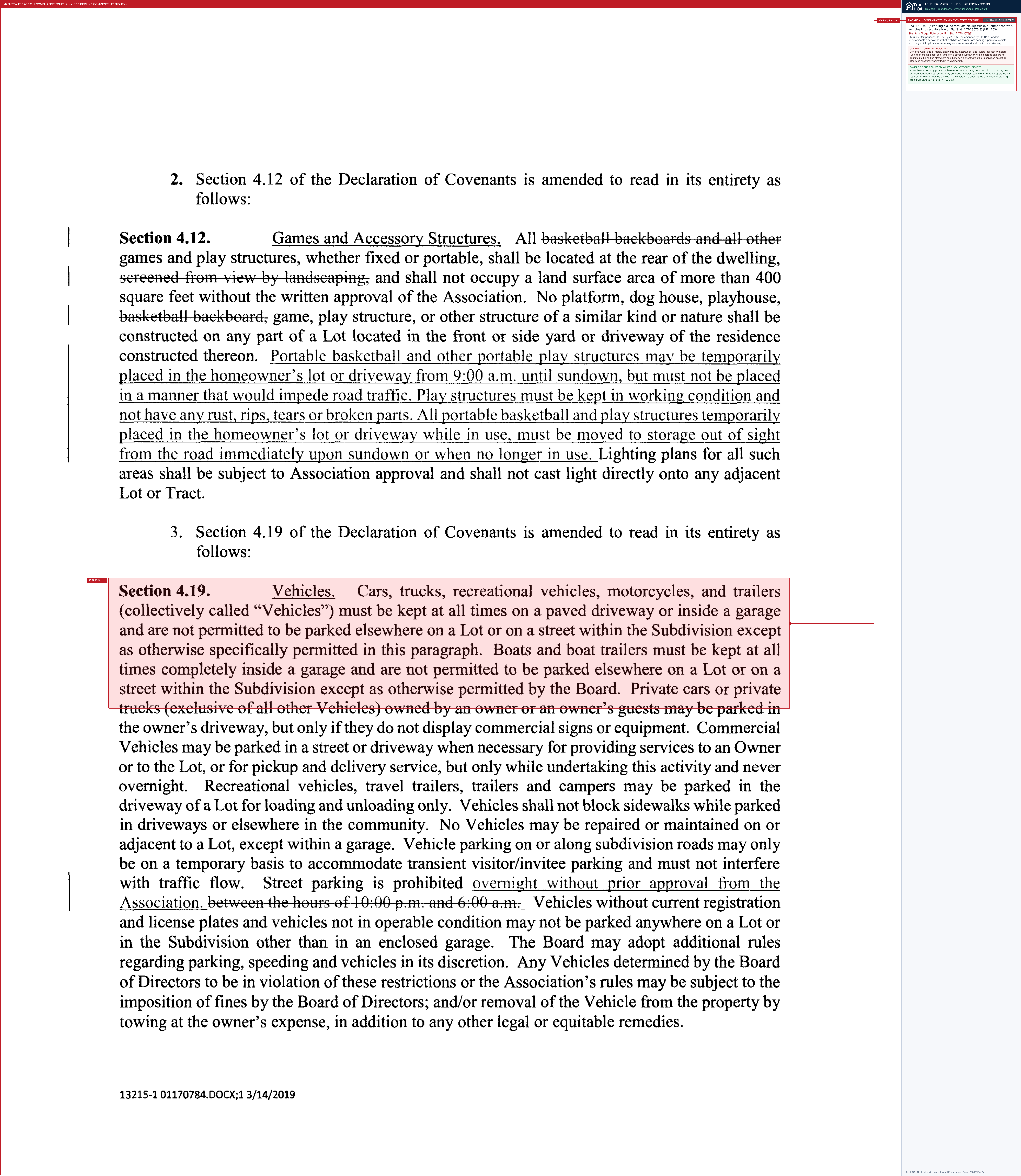 Red Hawk Reserve HOA RHR DOCS Declaration Amended and Restated 1st Amendment page 2 widened with TrueHOA Crystal AI margin annotations
