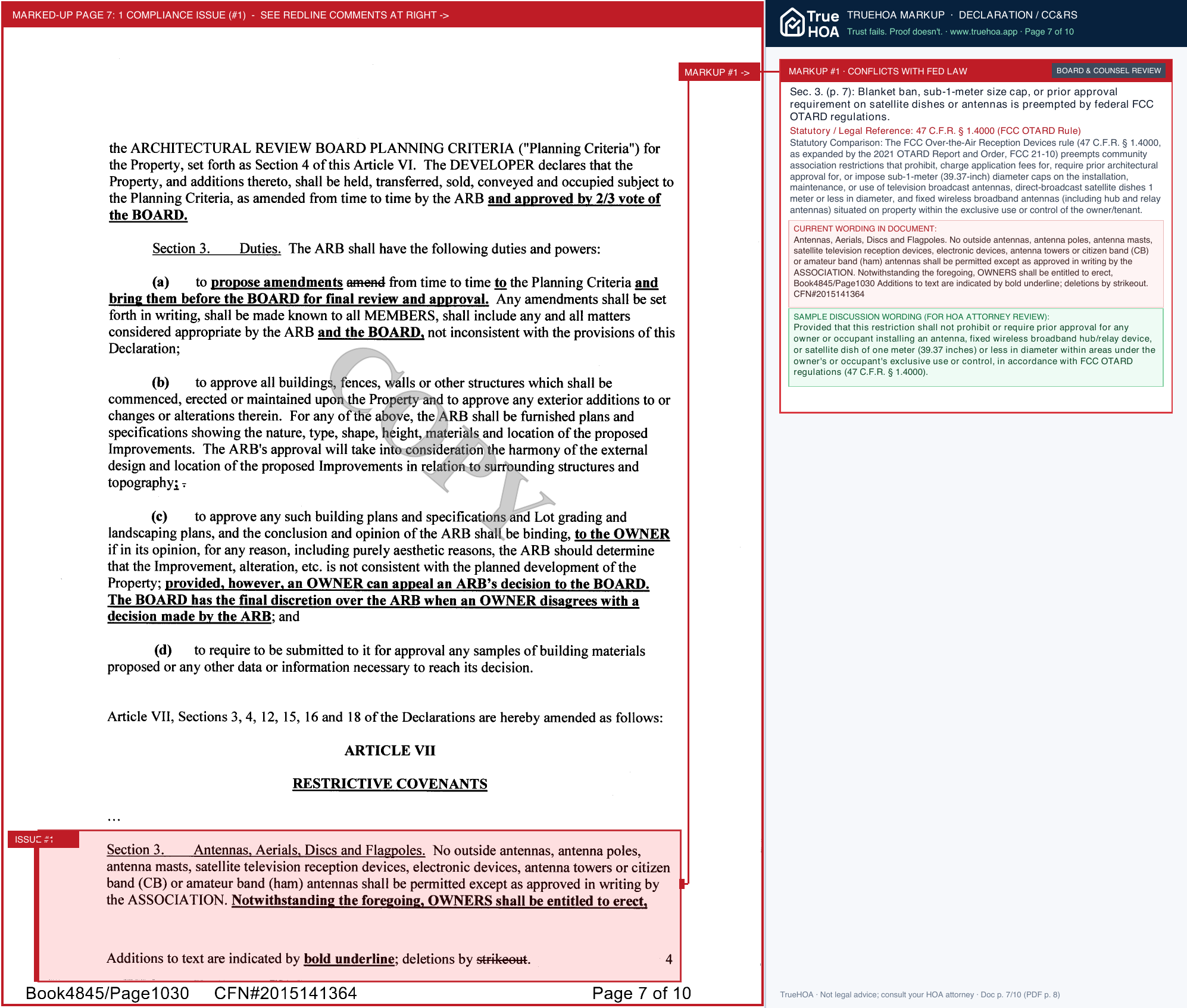 Remington Master HOA 2015 Remington Certificate of Amendment of Covenants and Restrictions page 7 widened with TrueHOA Crystal AI margin annotations