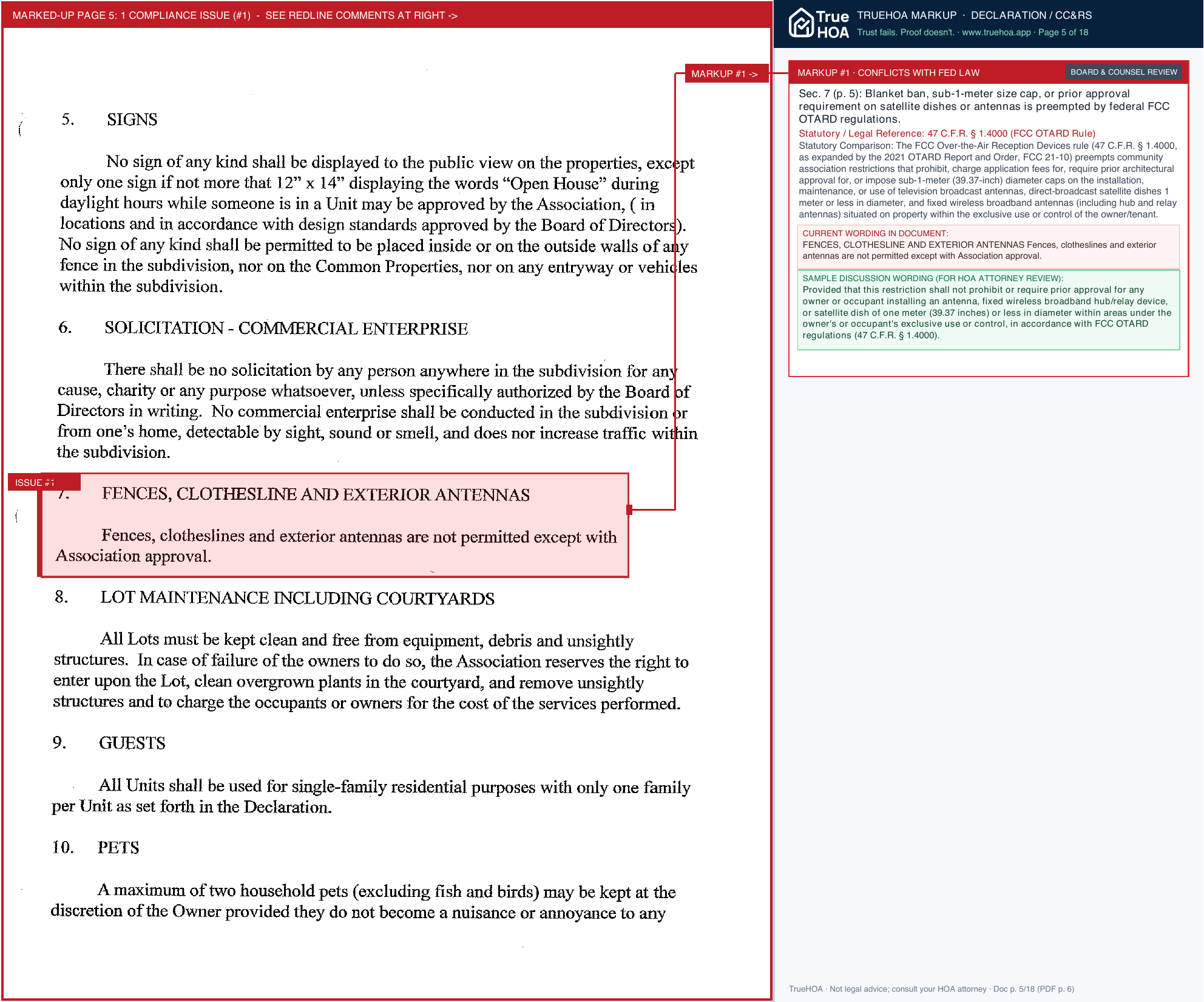 Roseate Court Condominium Association ROS DOCS Rules and Regs 2008 v2 page 5 widened with TrueHOA Crystal AI margin annotations