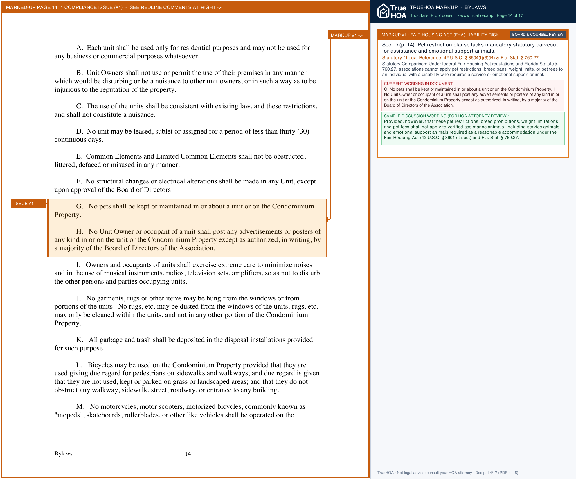 Royal Seafarer Condominium Apartments of Marco Island Association Bylaws page 14 widened with TrueHOA Crystal AI margin annotations
