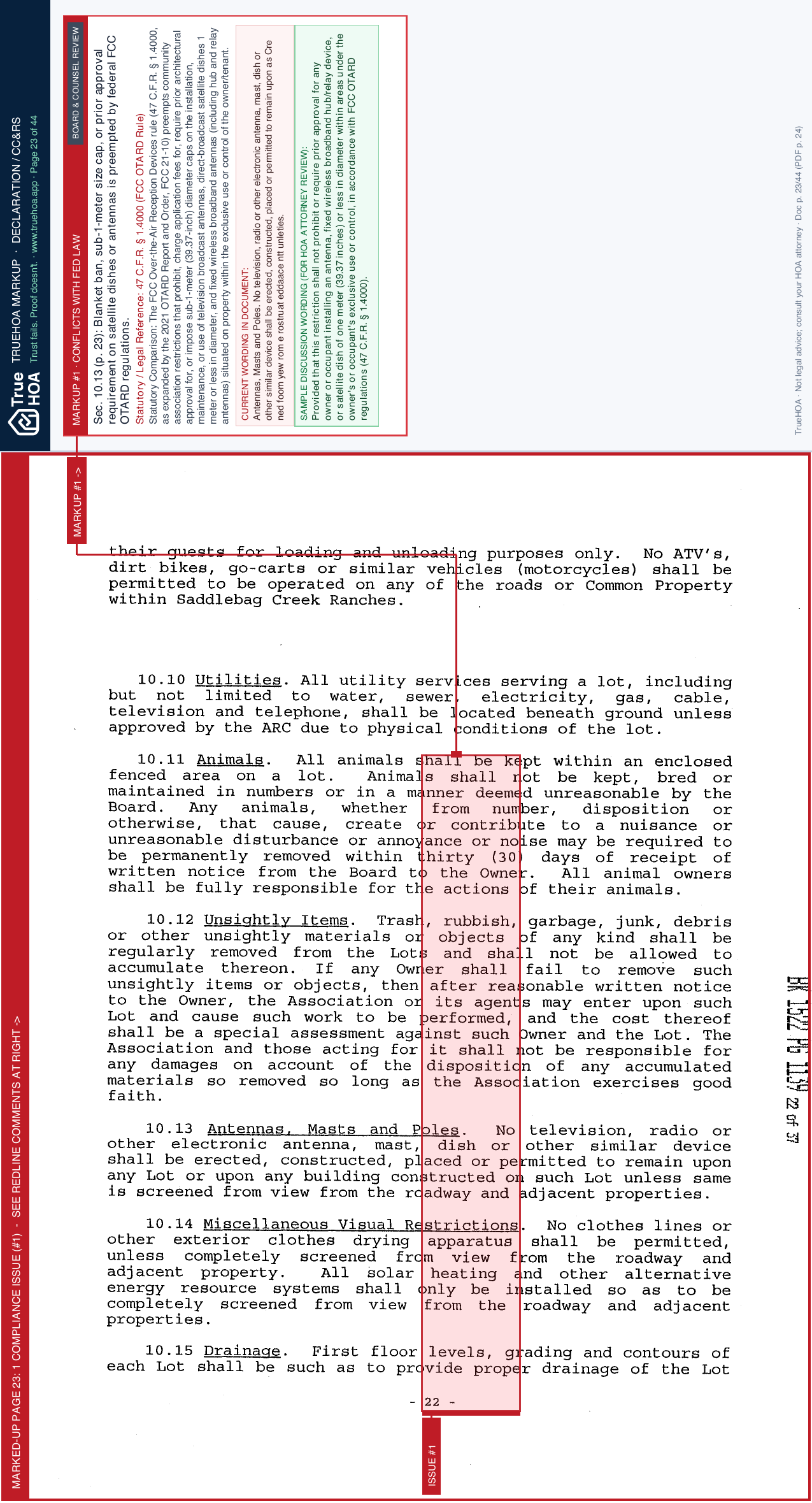 Saddlebag Creek Ranches HOA Deed Restrictions page 23 widened with TrueHOA Crystal AI margin annotations