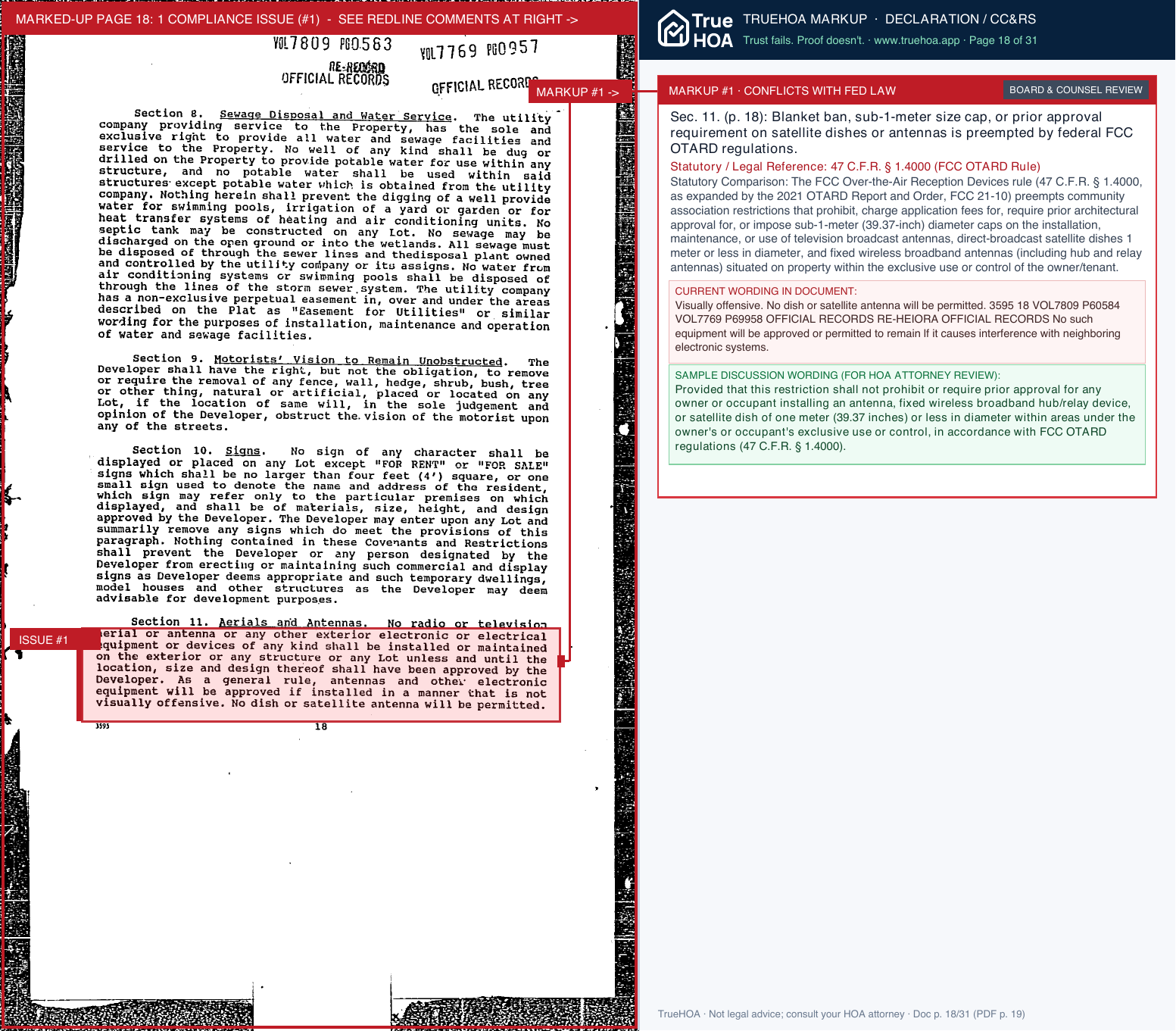 Secret Hills HOA Heather Glen Kernan Mill Covenants and Restrictions page 18 widened with TrueHOA Crystal AI margin annotations