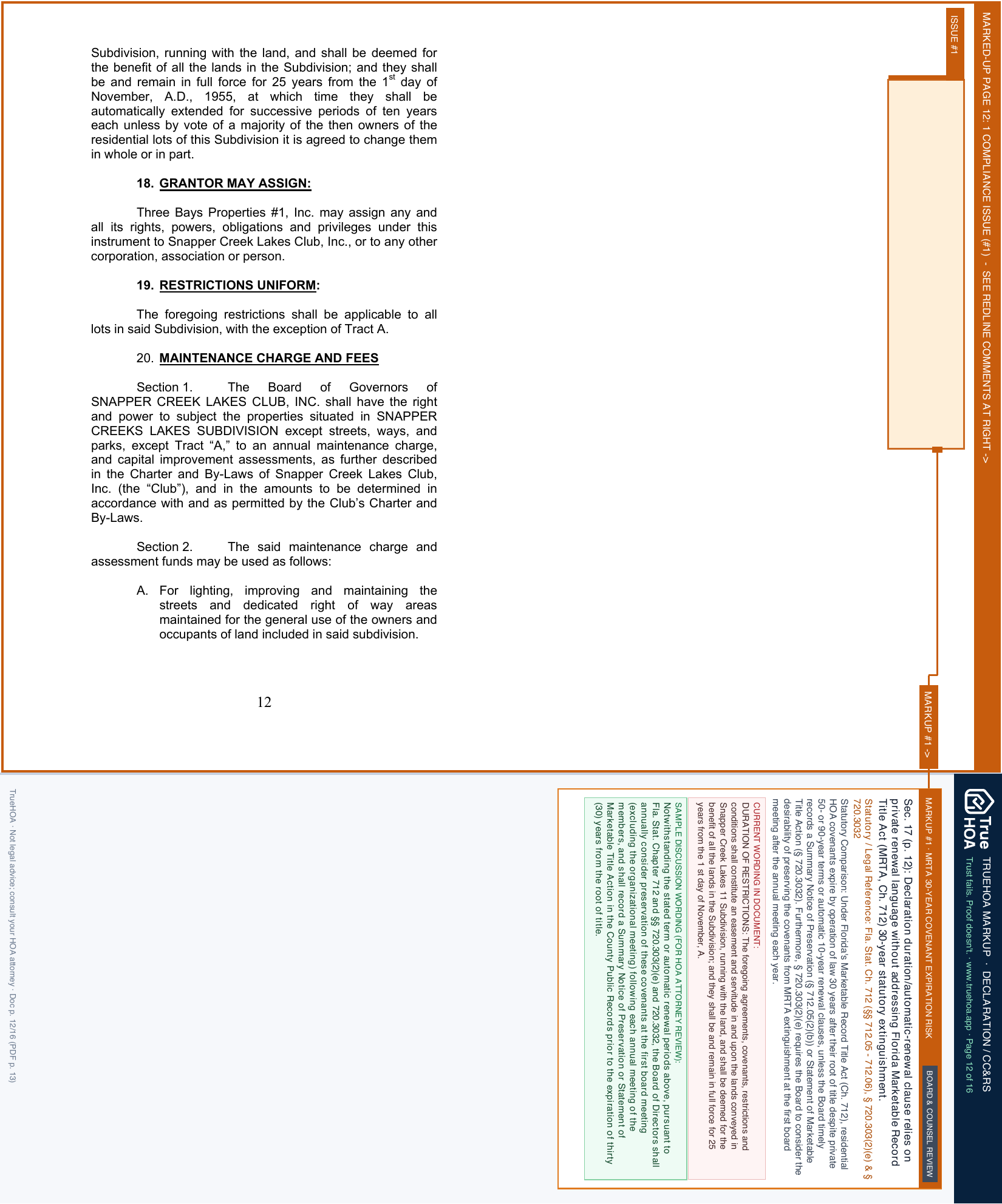 Snapper Creek Lakes Club 3 Declaration of Protective Covenants All SCLC 9 page 12 widened with TrueHOA Crystal AI margin annotations