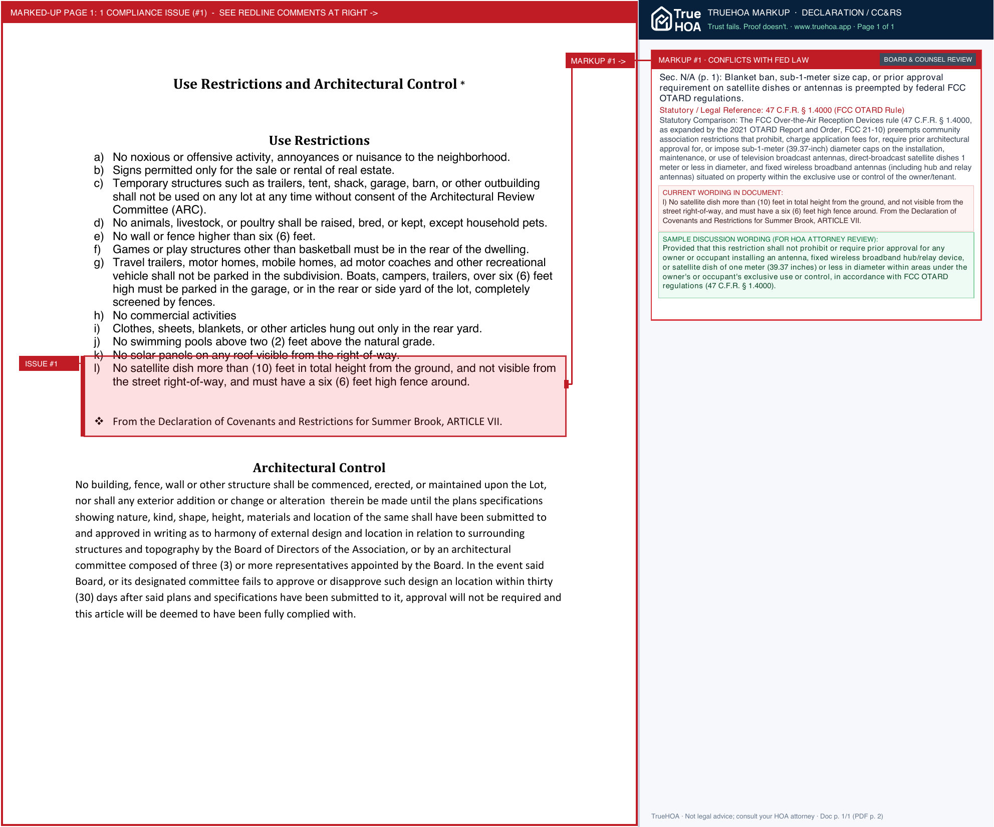 Summer Brook of Melbourne HOA Summer Brook Restriction List page 1 widened with TrueHOA Crystal AI margin annotations