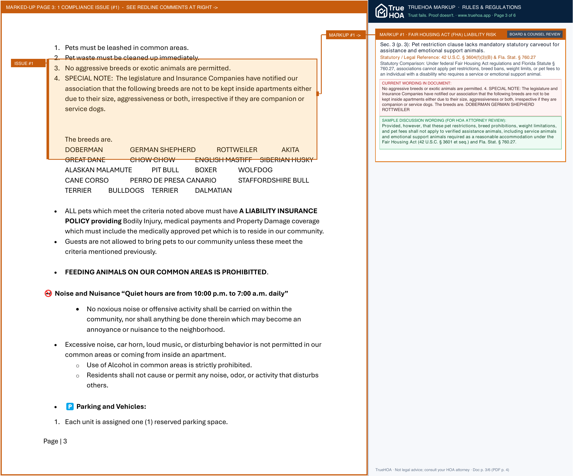 The Greens Condominium Apartments Rules & Regulations page 3 widened with TrueHOA Crystal AI margin annotations